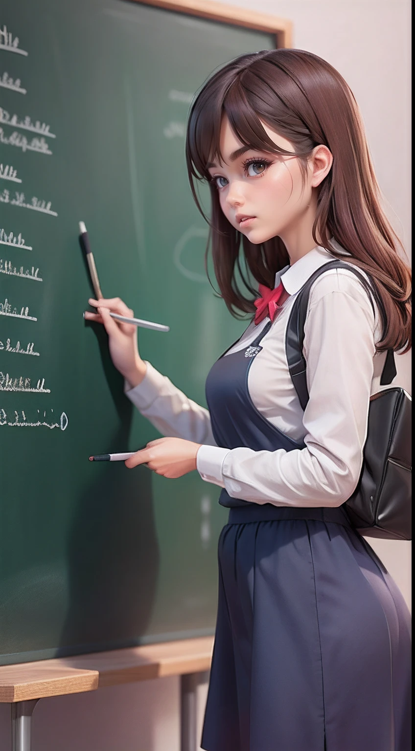 a teacher writting on the blackboard for student