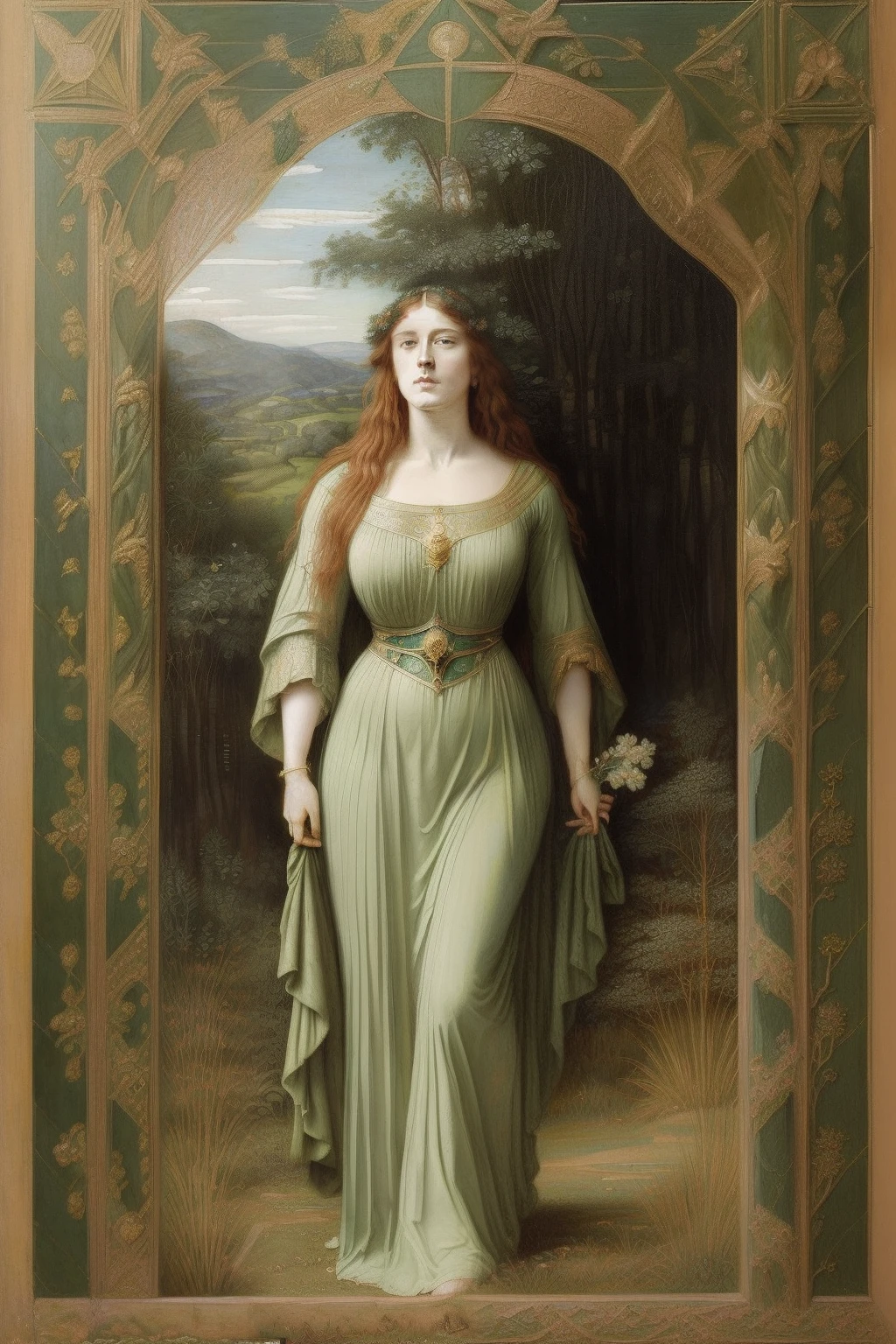 (((Pre-Raphaelite painting, Gustave Doré style, Celtic pattern, trees and leaves, outono, dourado, tons outonais e dourados, Pre-Raphaelite painting, symmetric, Celta, Celtic mystic, Celtic tree of life, folhas, damask pattern, Dourada, Gustave Doré, symmetric, Pre-Raphaelite painting, ouro, geometric, verde e ouro, brazi, folhas, outono)))