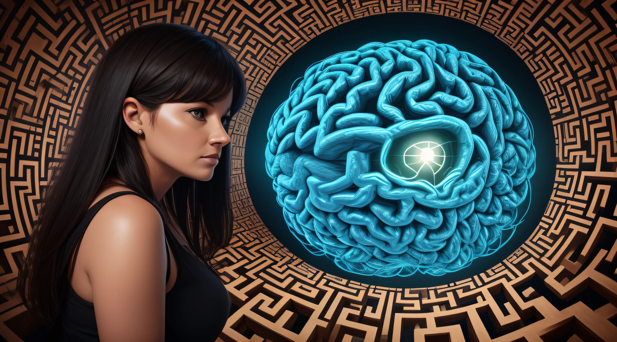 A 35-year-old woman looking at a maze inside a brain