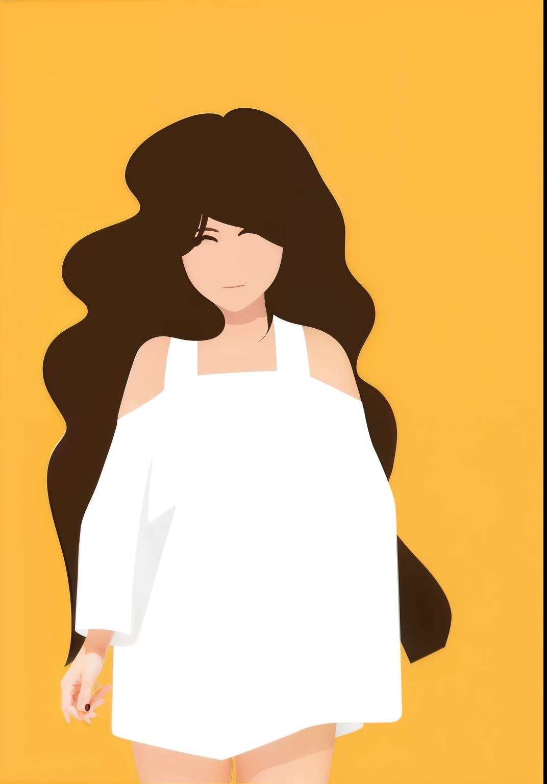 white dresses，Girl with long dark brown hair，quadratic element，style of anime