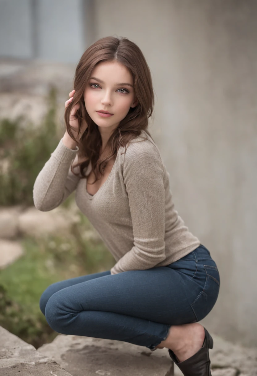  girl, Tight jeans, sitting, high school, sitting on stool, From_behind,
