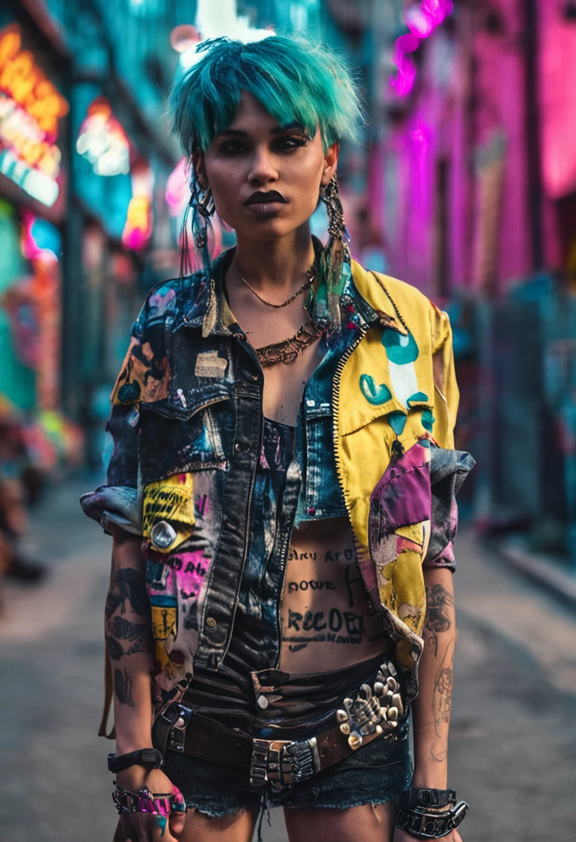 A punk girl standing in the street