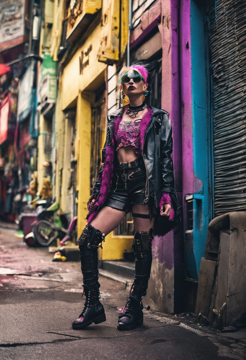 A punk girl standing in the street