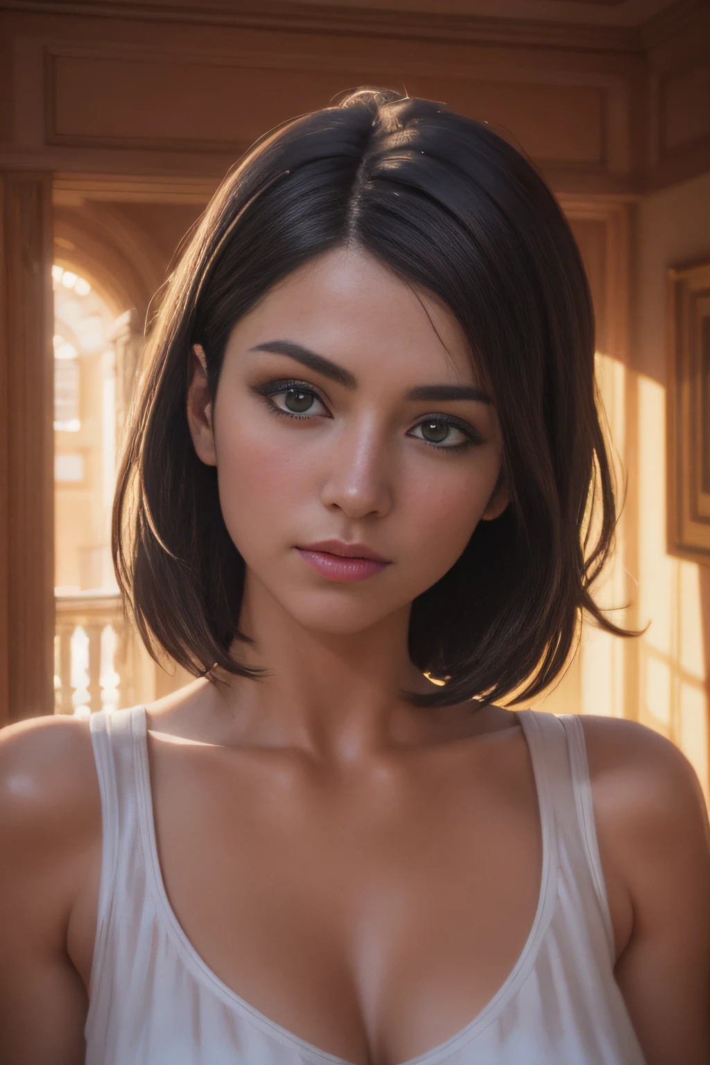 (1girl), C-cups , (realistic, photo-realistic) naked, A 26-year-old Lebanon professional woman with her hair down