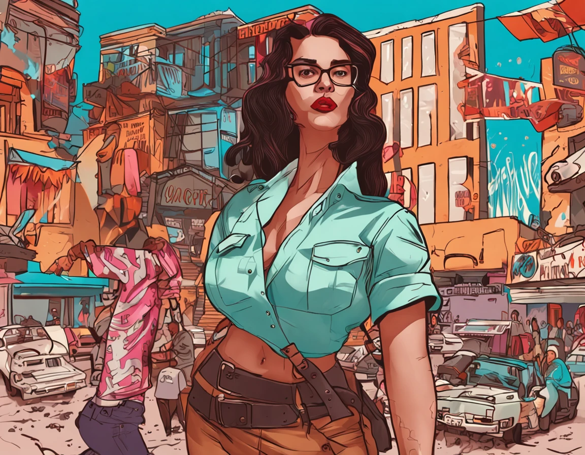 Woman, Brazilian, chubby, brunette. Suggestion dystopia movie cover, lesbian with a redhead, Latina. --auto --s2