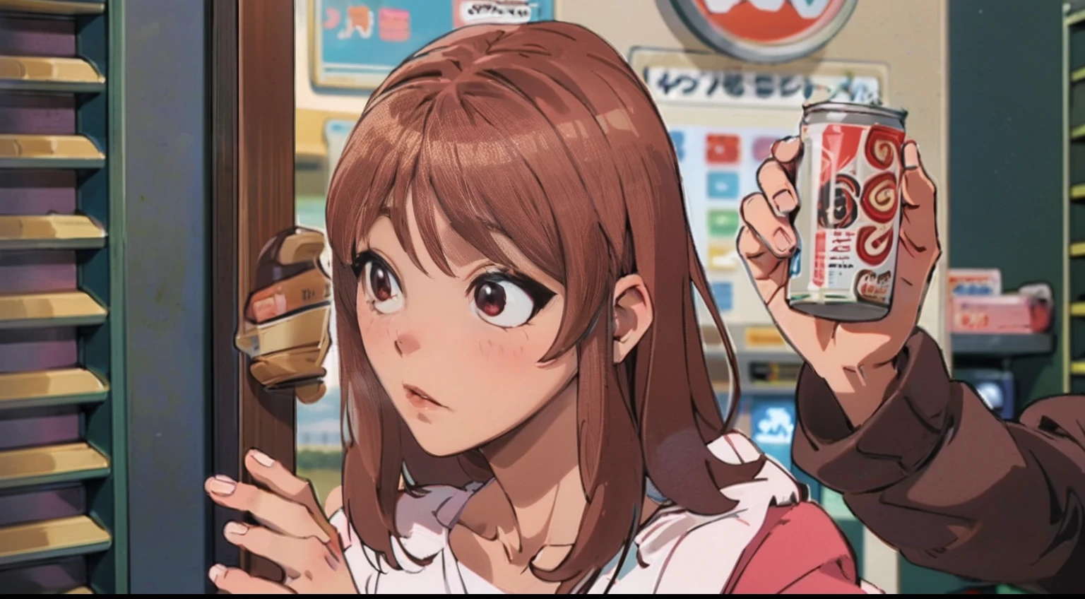 animesque、Delicate、Brown hair、Black Canned Coffee、Kawaii Girl