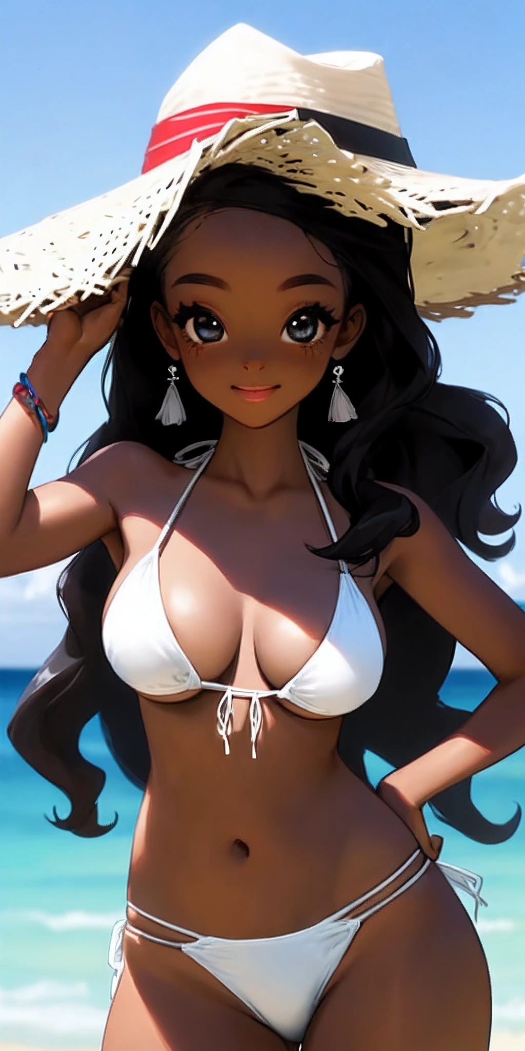 Create a black girl in a white bikini