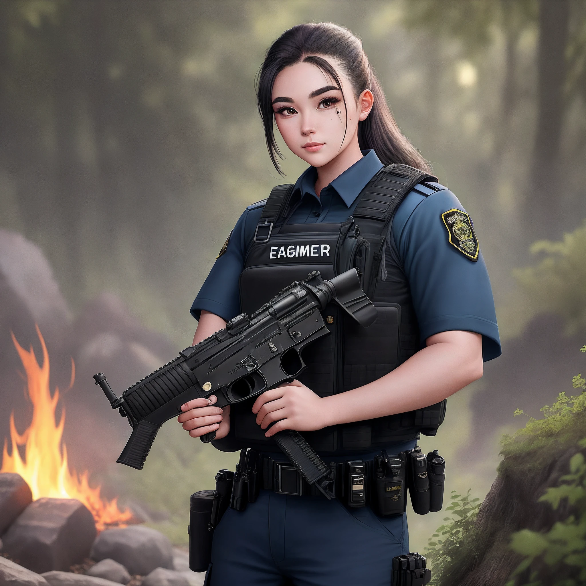 ember，Ages 25-30，Height 175，Wearing armed police camouflage uniforms，There is a black mole on the left sideburn