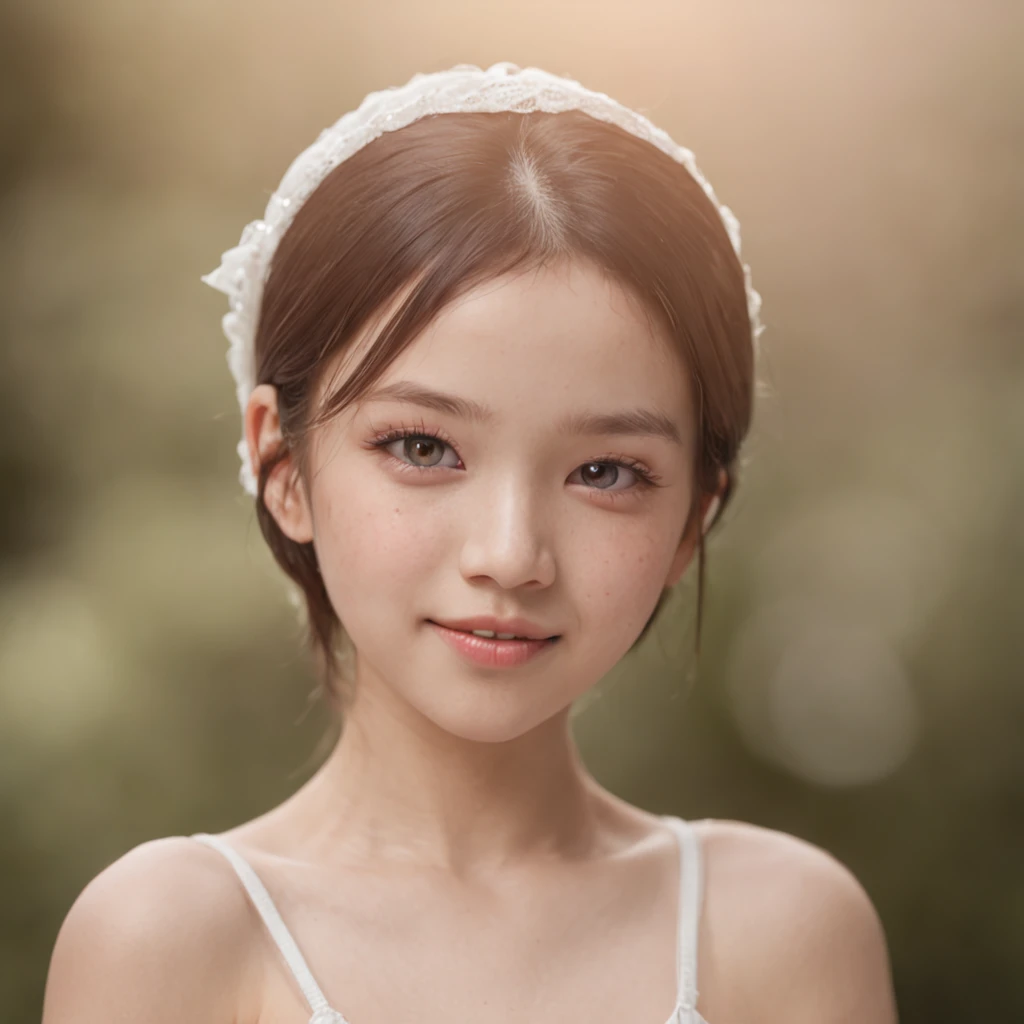 adorable, 1 girl, (face to face), , baby face, happy, medium portrait, (face details: 1), (eye details:1), ((naked big breasts)). wearing transparent transparency mini apron, .. Cute posed. proportional body. Ultra High Res. realistic: 1.4, UHD, poke a bun Hairstyle , lace 