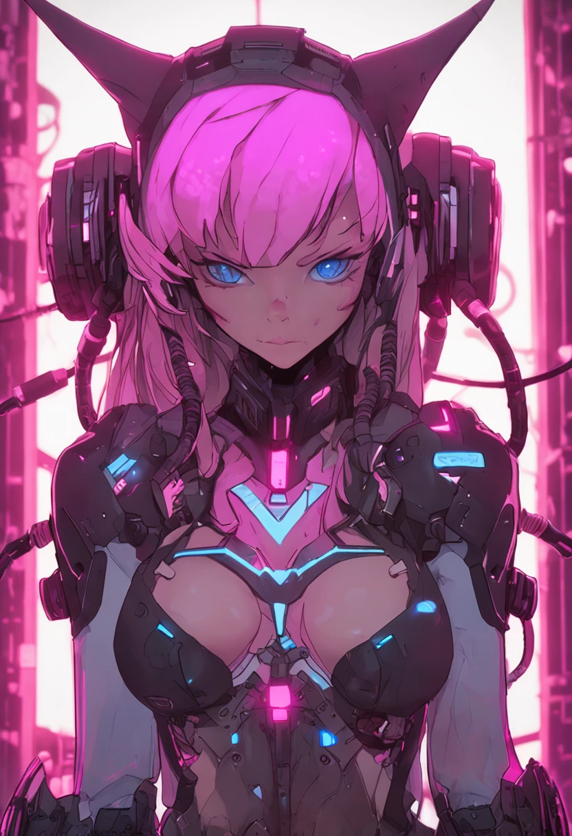 Cyberpunk girl, ?????, pink and blue LEDs, pussy center of frame
