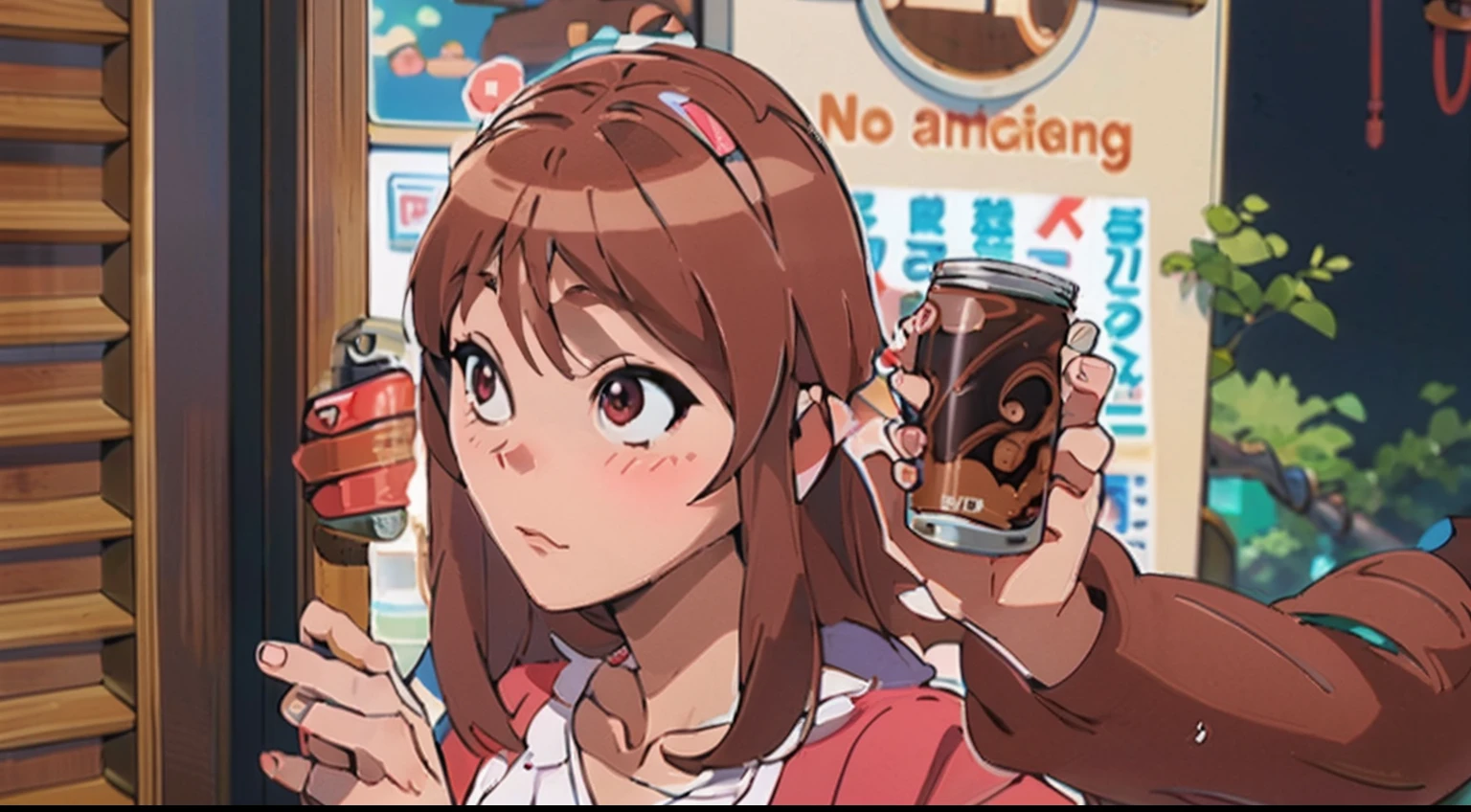 animesque、Delicate、Brown hair、Black Canned Coffee、Kawaii Girl