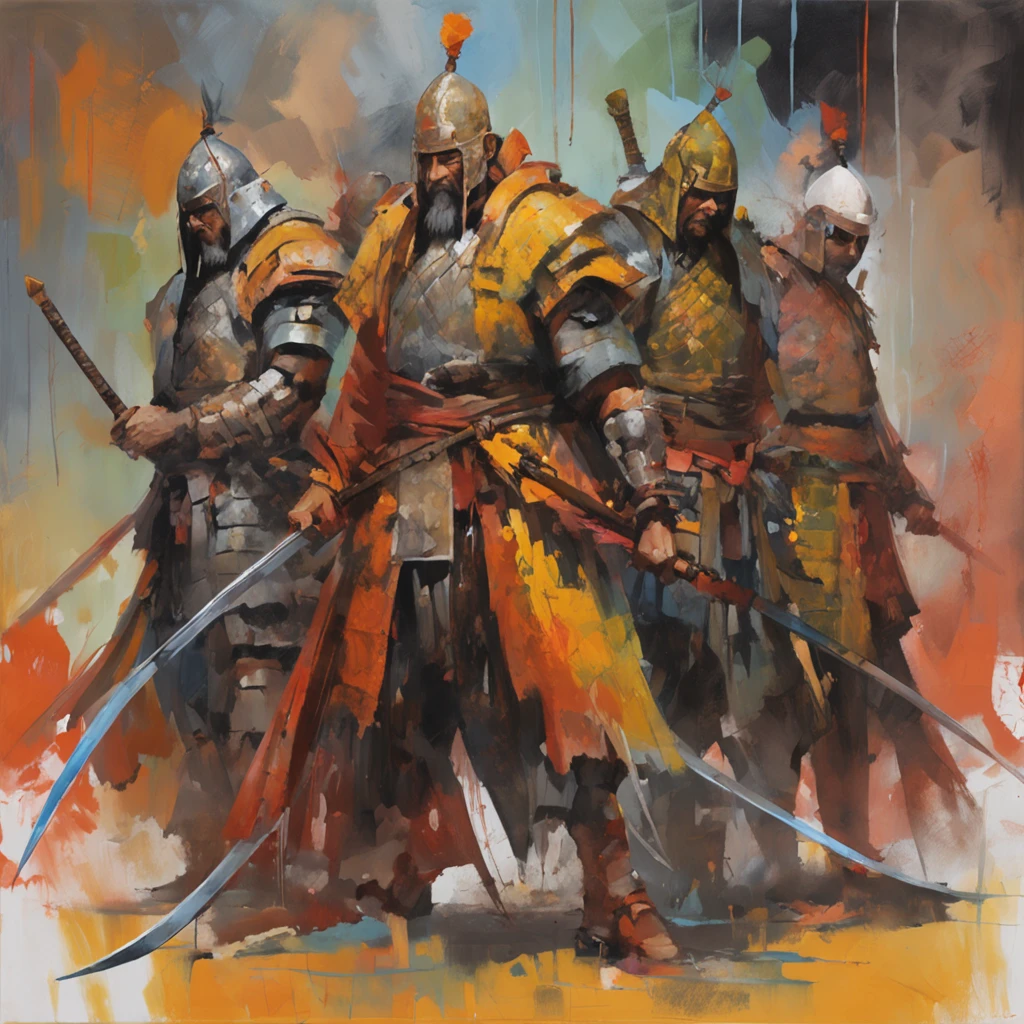 wall paintings,Two teams of soldiers wearing ancient Chinese armor,One team is on the hill, the other is surrounded by the other,The scene is magnificent