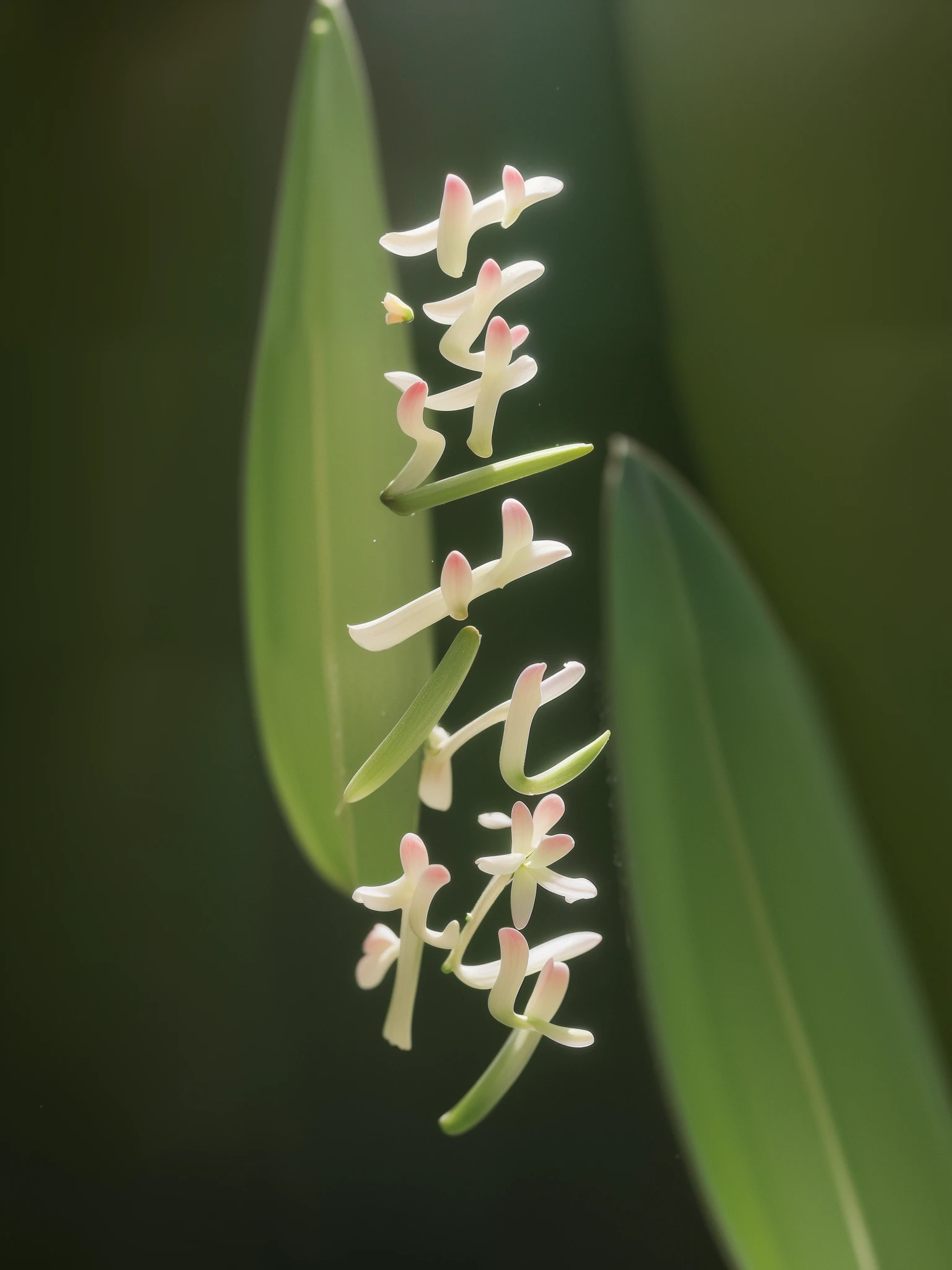 an orchid flower,green leaf,flower bud,Water,water dripping,the detail,abundance