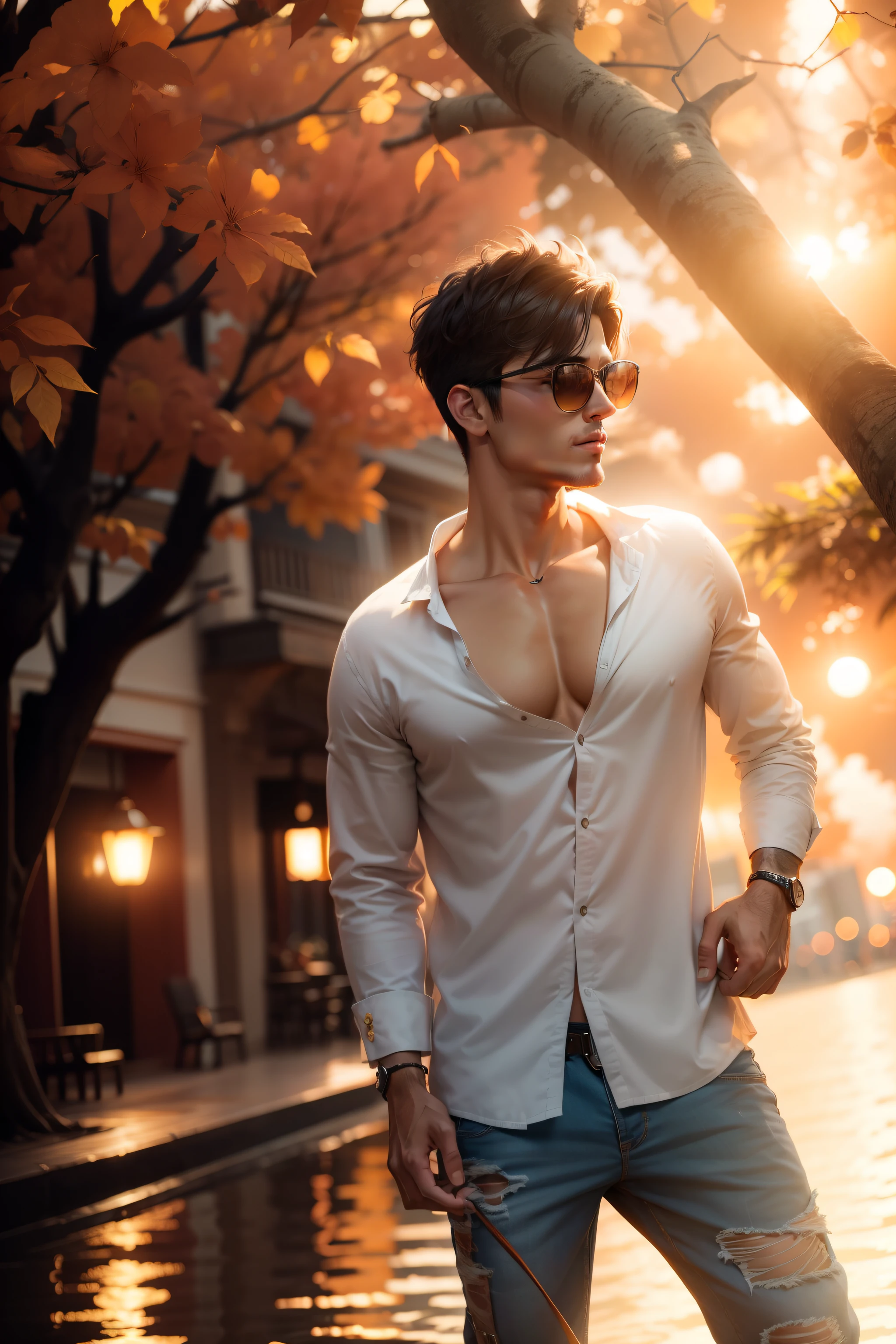 Handsome sunset style looking real face High quality