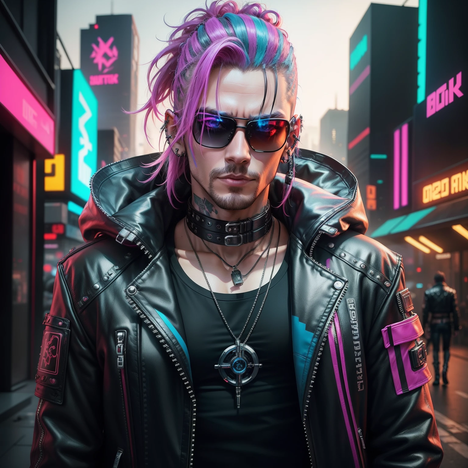 camera accessories of a man with camera and piercings in a Wear leather jacket, cyberpunk vibrant colors, photo studio art style, Ai art, cyberpunk style color, cyberpunk theme art, vibrant fan art, cyberpunk girl portrait, dreamy colorful cyberpunk colors, cyberpunk man, cyberpunk digital painting, cyberpunk man, cyberpunk look