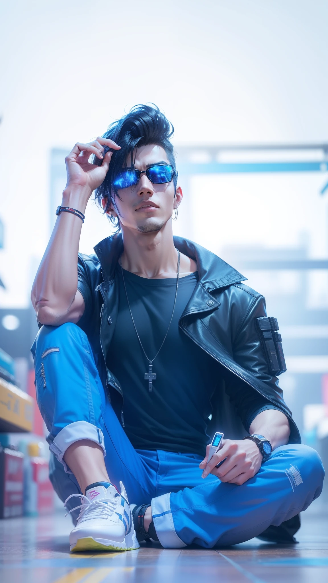 Change background cyberpunk handsome boy, realistic face, normal Realistic face