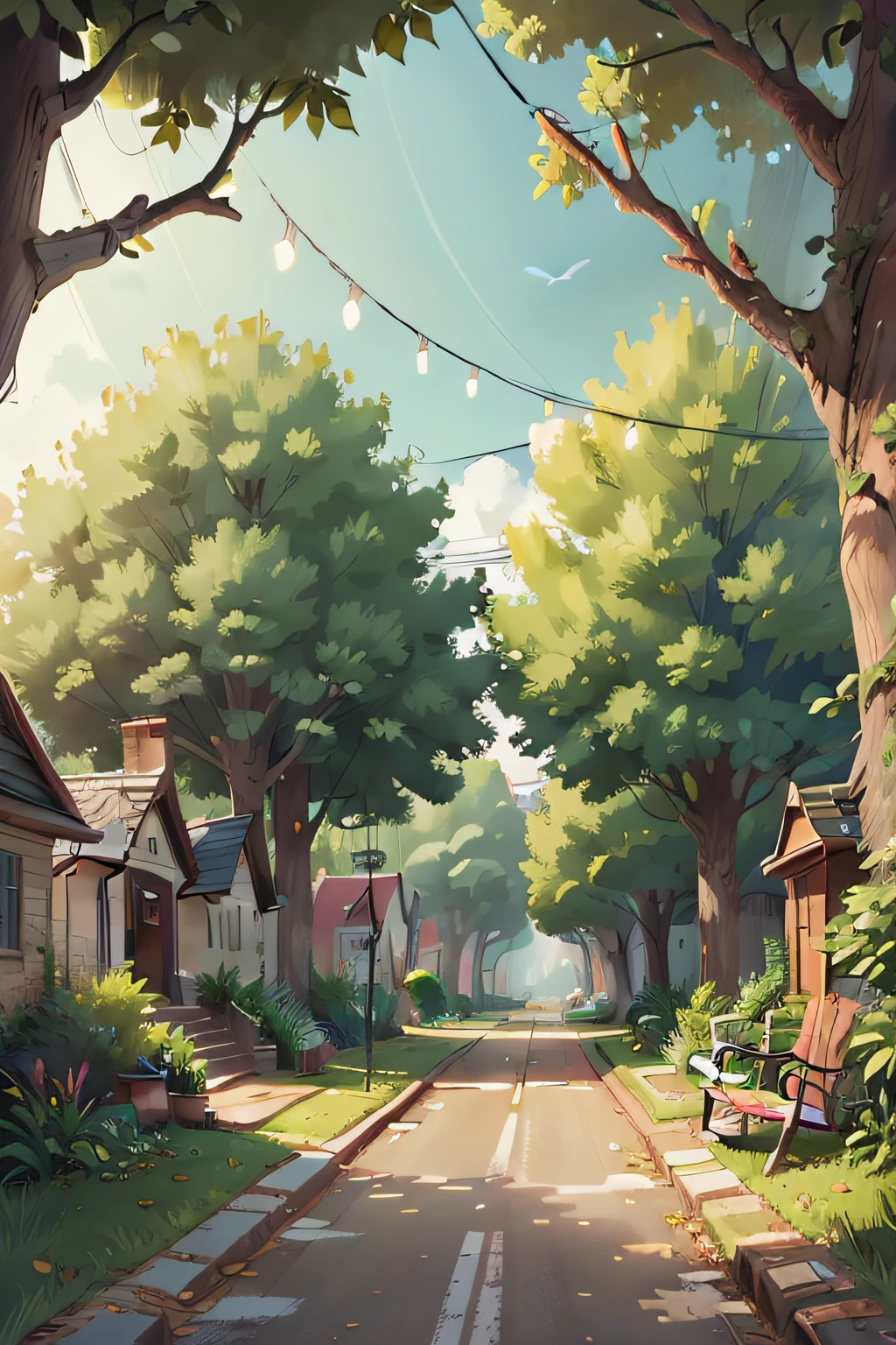 beautiful empty street, surrounded by trees