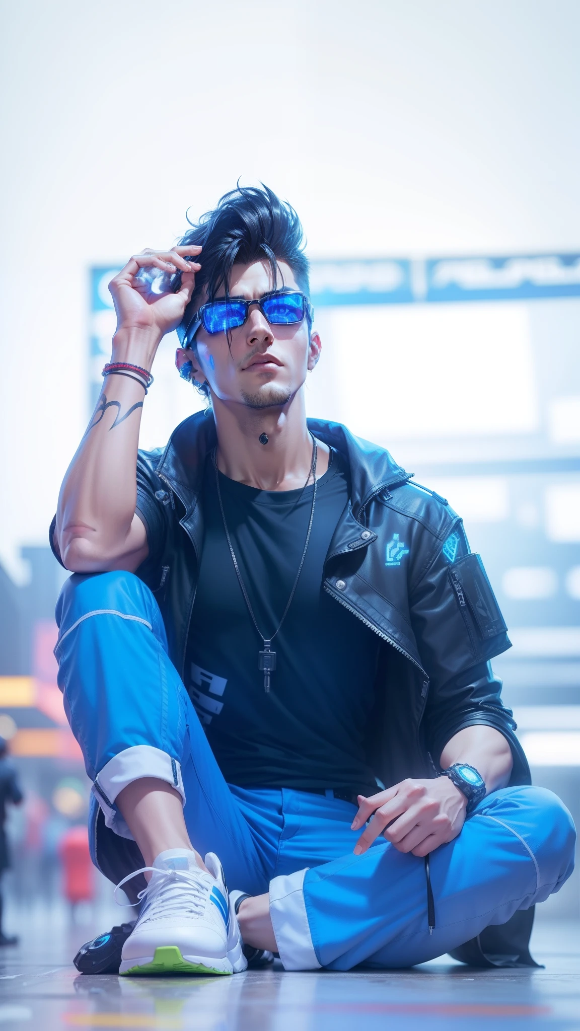 Change background cyberpunk handsome boy, realistic face, normal Realistic face