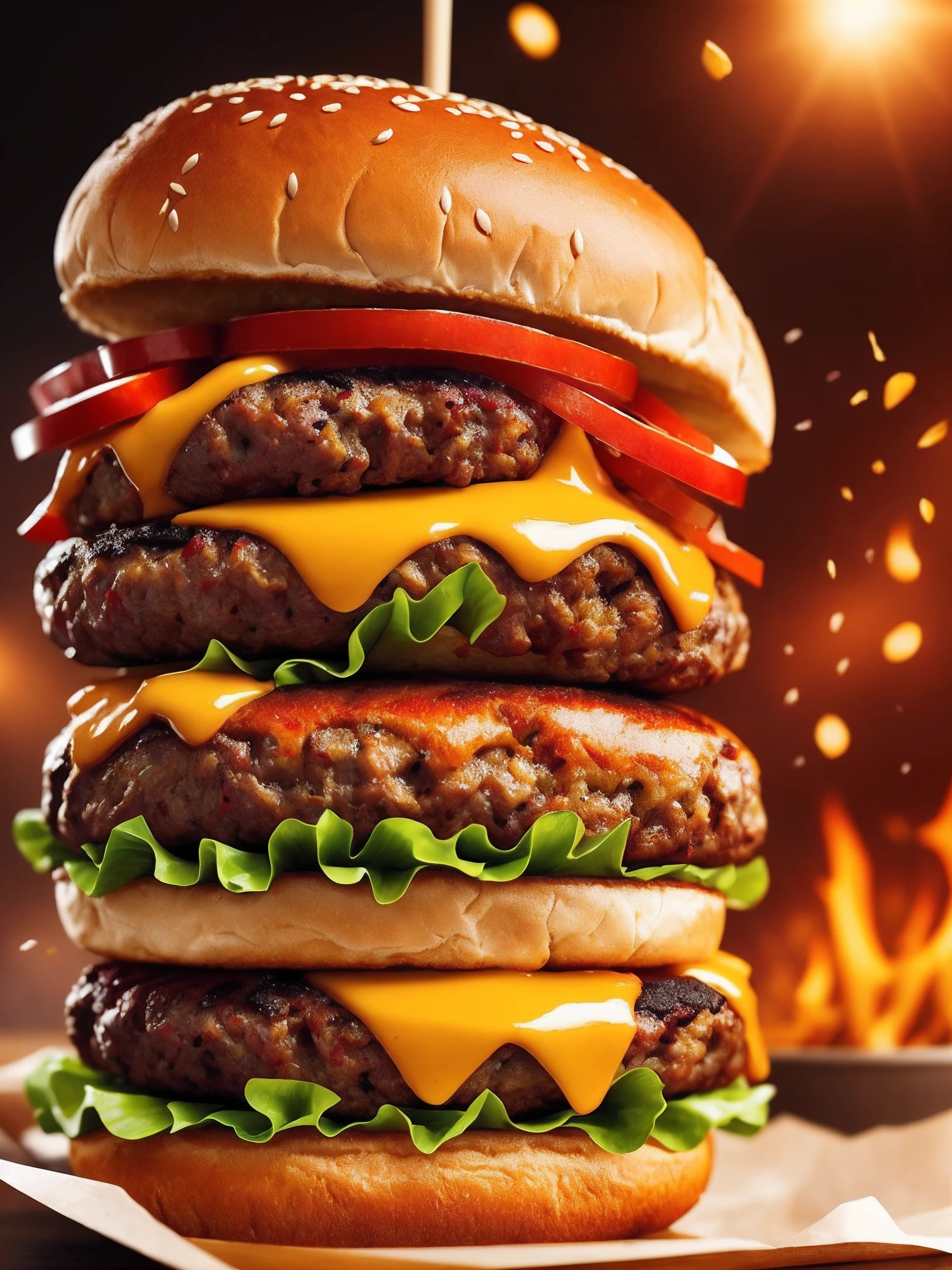 A burger falling in pieces juicy, tasty, hot, promotional photo, intricate details, hdr, cinematic, adobe lightroom, highly detailed