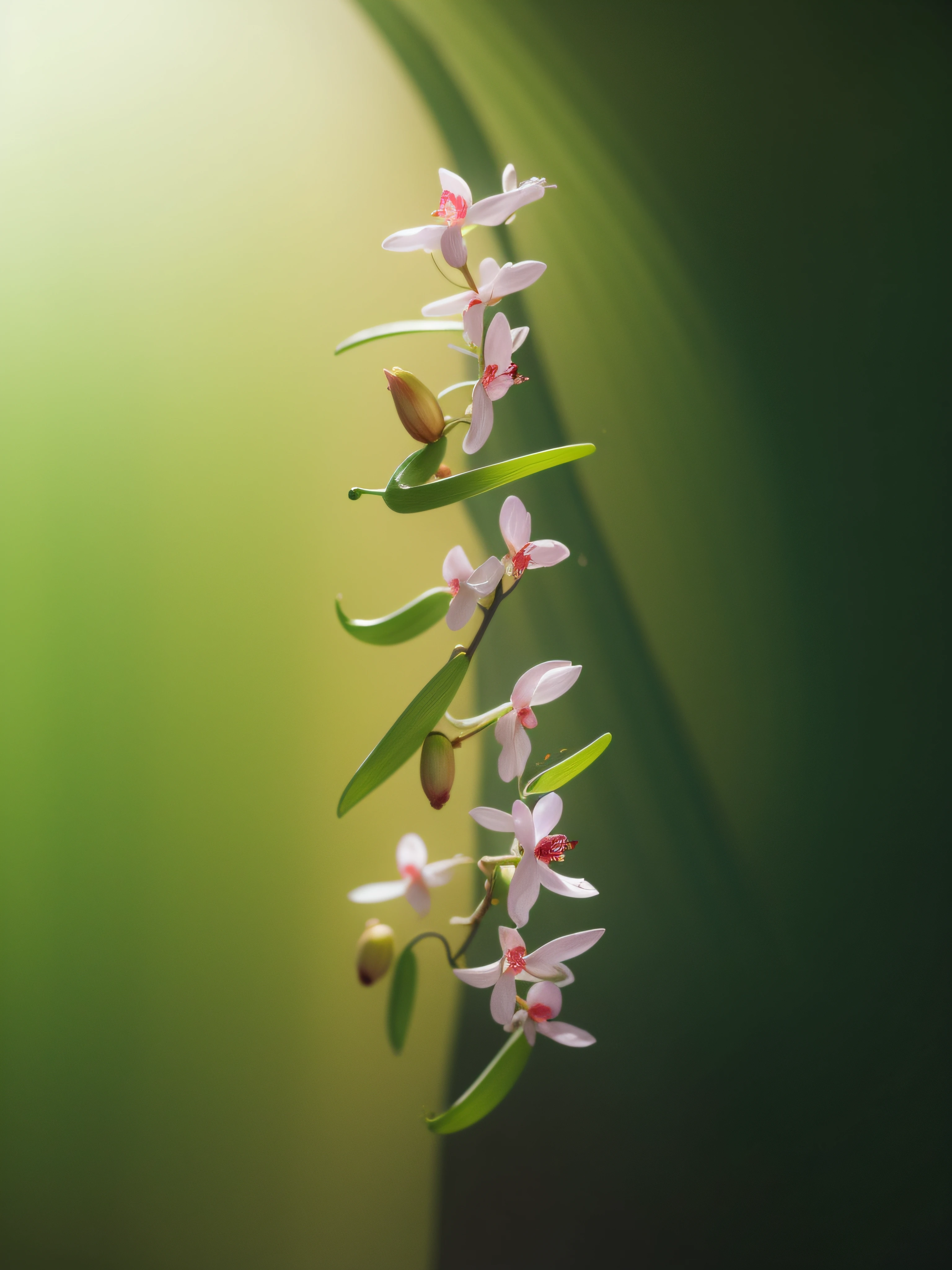 an orchid flower,green leaf,flower bud,water,drippy,the detail,Abundance