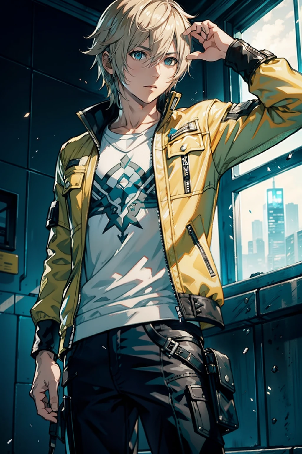young boy, hope final fantasy XIII, Final Fantasy XIII, 4k, Hope Estheim, wearing yellow jacket, white shirt,