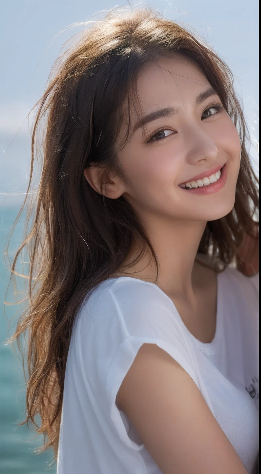((The Highest Quality、8K, masterpiece:1.3))、sharp focus:1.2、Perfect Body Beauty:1.4、slim abs:1.2、((layered hairstyles、Big:1.1))、(off shoulder T-shirt:1.1)、(rain、The sea:1.2)、wetty:1.5、Very detailed face and skin texture、DETAILED EYES、Double Eyelid、cafes、a little bit smile、(In the middle of changing clothes:::1.4)、Bring your chest together