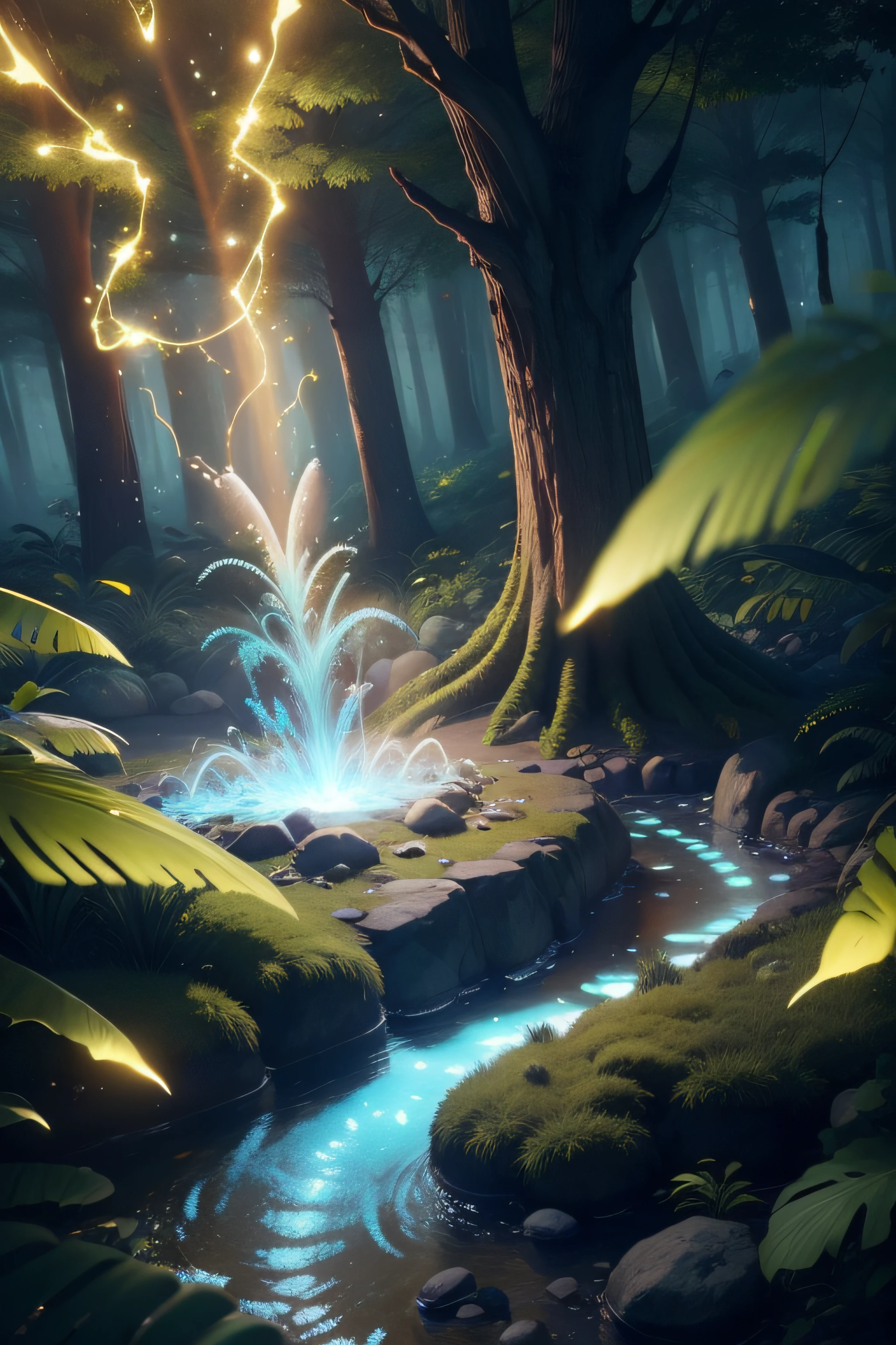 montanha Uma obra-prima, a melhor qualidade, reflexos impressionantes, os melhores reflexos de todos os tempos. (very detailed 8k CG unit wallpapers), (melhor qualidade), (better illustrations), (melhores sombras), tema de floresta com elementos naturais. Tall trees, riachos tranquilos, pequenos cogumelos brilhantes cercados por folhas e galhos delicados, with fireflies and bright particle effects, (elementos naturais), (tema da selva), (folhas), (galhos), (vaga-lumes), borboletas, (delicados folhas), (brilho), (particle effects). , 3d isometric, octane rendering, ray-traced, super detalhado