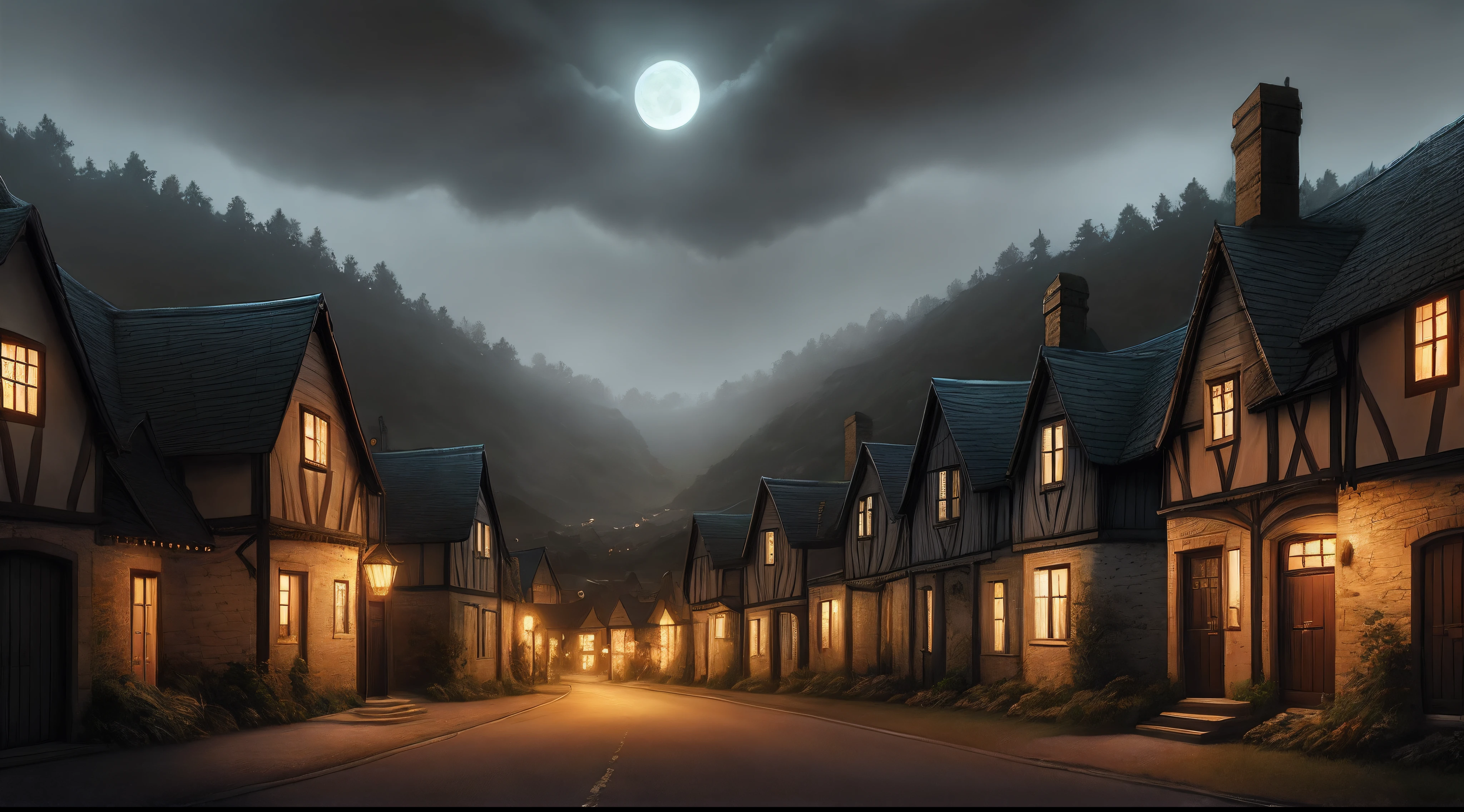 Em uma noite de outono, darkness enveloped the small village of Blackwood.