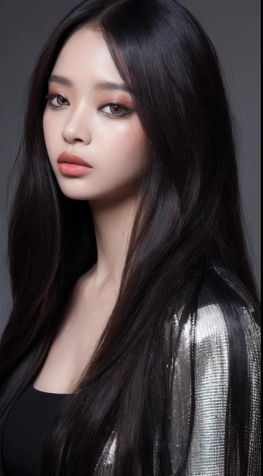 one African model , hair model, Unique hair details, cyberpunk fashion, Near future , double eyelid, plump lips, professional makeup