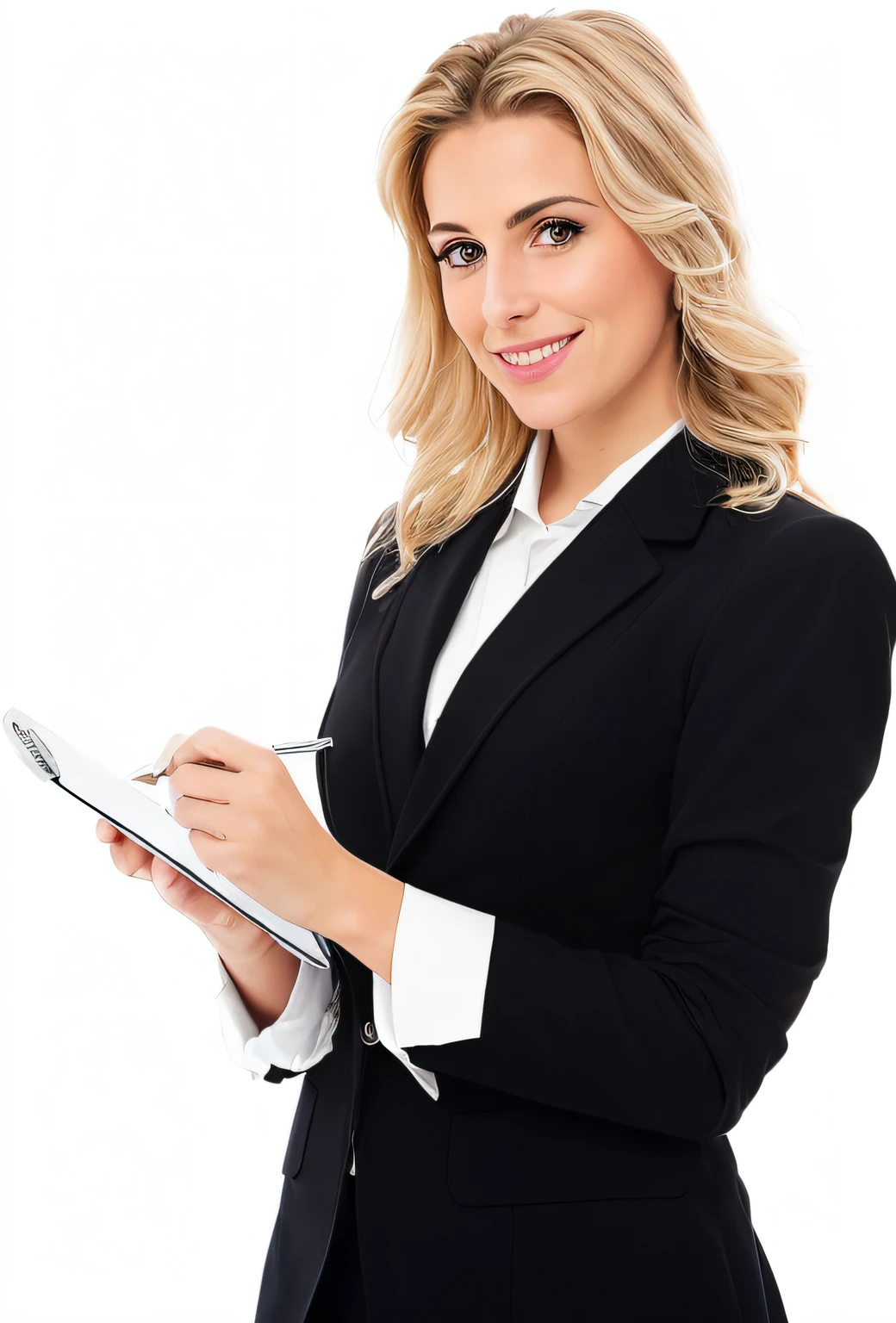 Smiling businesswoman writing on the drawing board with pen and clipboard, woman in black business suit, business woman, foto de perfil profissional, woman in business suit, menina no terno, menina em um terno, retrato profissional hd, Foto profissional detalhada, young business woman, in a business suit, advogada, desenhado digitalmente, profissional detalhado, imagem profissional, imagem profissional, foto profissional