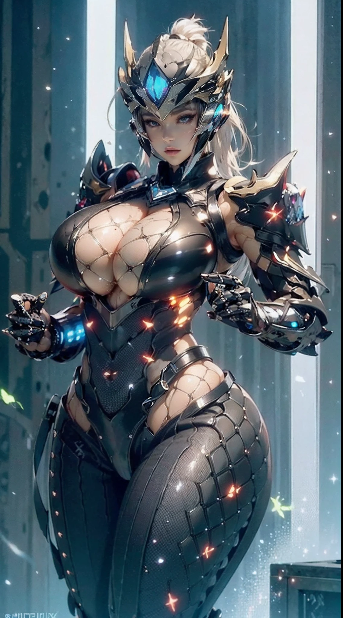((Unreal Engine 5)), Realistic Rendering, Excellent, (Full bodysuit:1.2), (breastplate), (helm), looking on camera, 1girl standing on studio, beautiful face, (kpop makeup), CGImix, (photorealism:1.2), ultrarealistic uhd face, (huge fake boobs:1.4), (gigantic breasts:1.1), (muscle abs), (big butt), (wide hips), (thick thighs), slim waist, hourglass figure, half body, ((glowing skin)), ((shiny skin)), Realistic perfect body, ((she is sexy body)), ((clean skin)), photorealistic, bokeh, motion blur, masterpiece, highres, 1080P, super detail, textured skin.