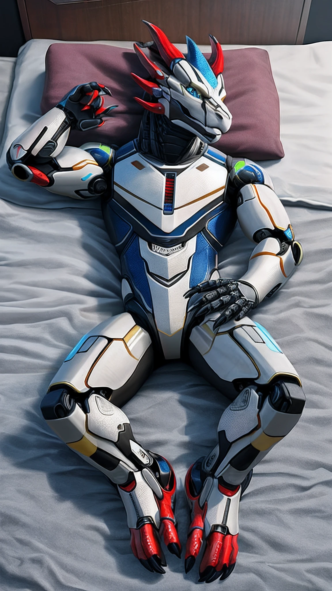 male,bodybuilder,anime style,masterpiece,best quality,high quality,extremely detailed,extremely detailed background,correctly anatomy,pulse blade pilot,1 athlete boy,solo,looking at viewer,sitting on the bed,complete nude,full body shots,sexy male feets,soccer socks only on the feets,barely legs,barely chest,barely arms,exhibitionism,erected penis,space station,depth of field,blue_sky,best quality, feet, good feet, white socks, white skin tone, big pecs, round pecs, legs spread, good penis, soft white bed sheets, cloth around neck