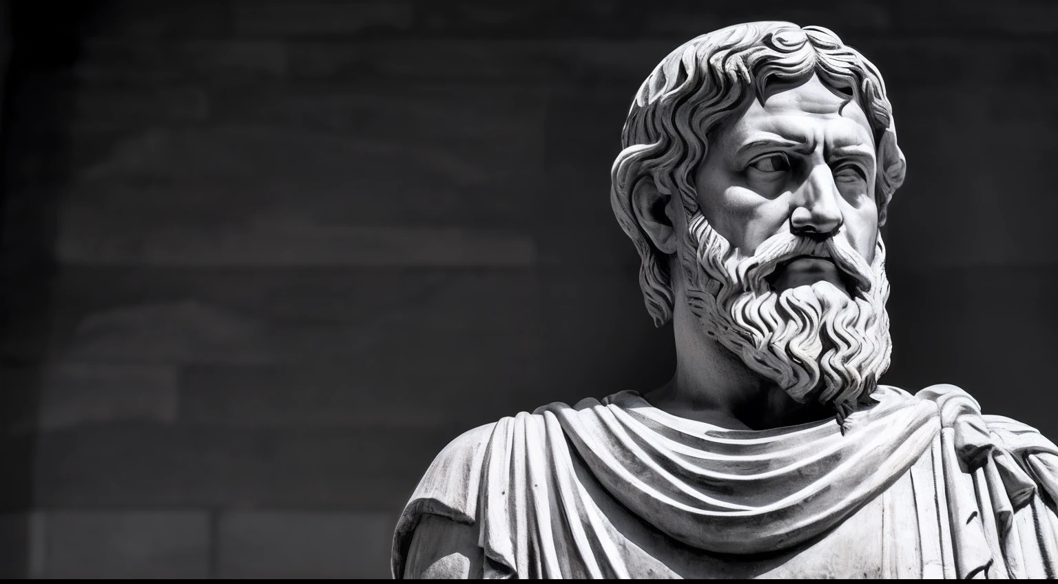 a portrait statue of the stoic Marcus Aurelius in black and white 4K, super realistic photographic wallpaper 1920x1080