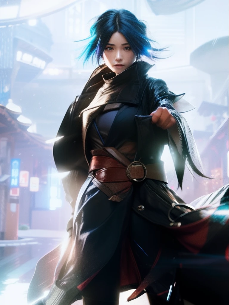1girl,konan,black jacket,short hair,blue hair,realistic,ultra detail,close up lens