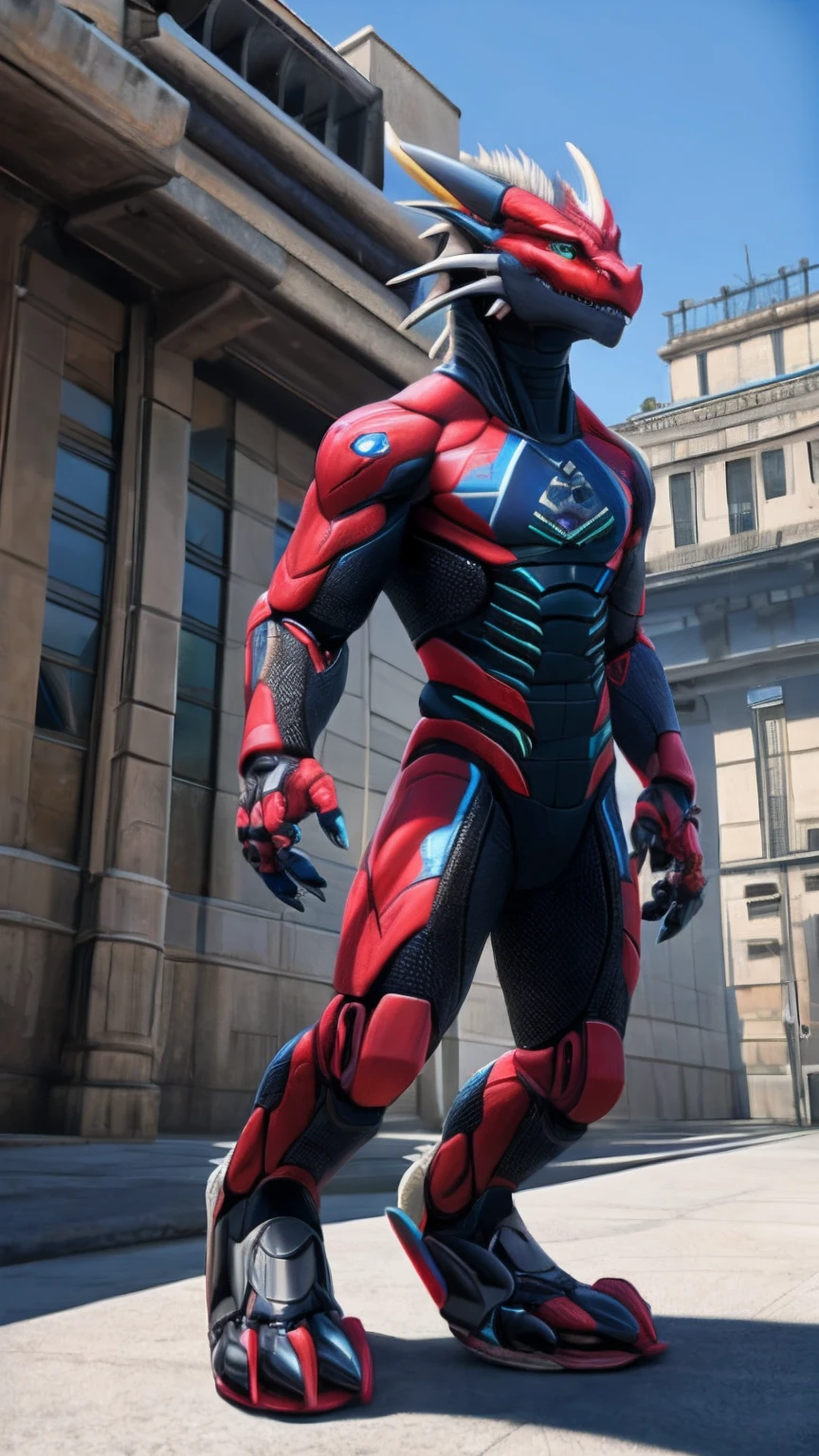 Bionic robot dragon,male,Android,Red Lingeri,slippers,whitestocking,Stand outside,HD graphics,Detailed and realistic,high detal,high qulity,photo-realistic,photorealistic eye,Detailed paws,Clear eyes,Masterpiece artwork,Five-fingered hands