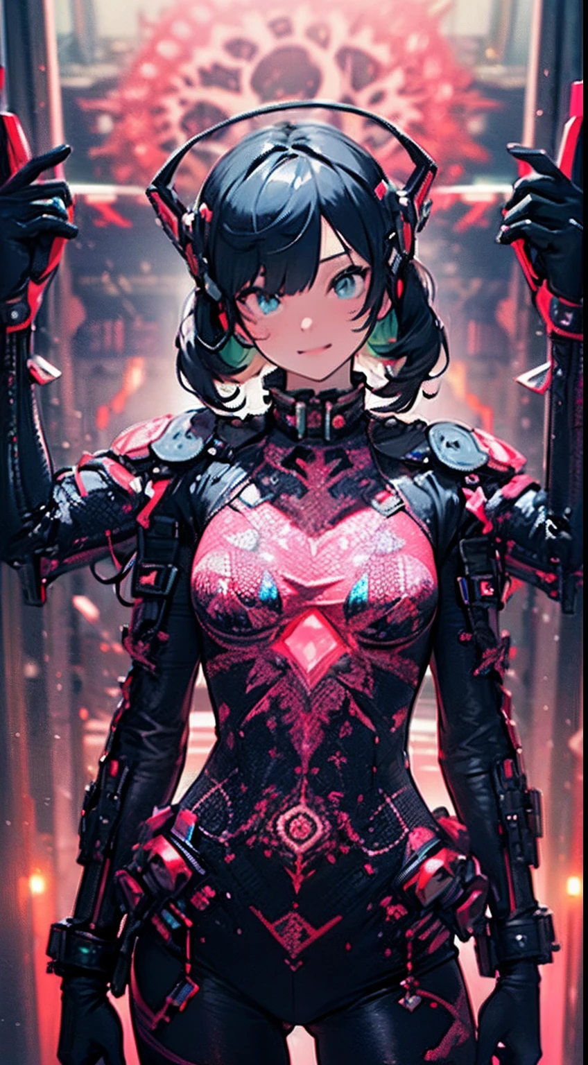 (cyberpunk),optical camouflage、virtual reality glasses、Neon light、cidade do futuro、catsuit、(1girl em, sozinho:1.6),(sorriso bonito),(The clothes are simple), (Melhor Impacto:1.5), (maximalismo:1.7), Vivid contrast, (Realistic), Hyperrealistic illustrations, alta resolução, ultra-detalhada, absurdos,(Arte Fractal:1.3)、Hairstyle Random、Random colored hair color、TIRO DE CORPO INTEIRO、retro、foco preciso、randome pose、cinema4d、Drama