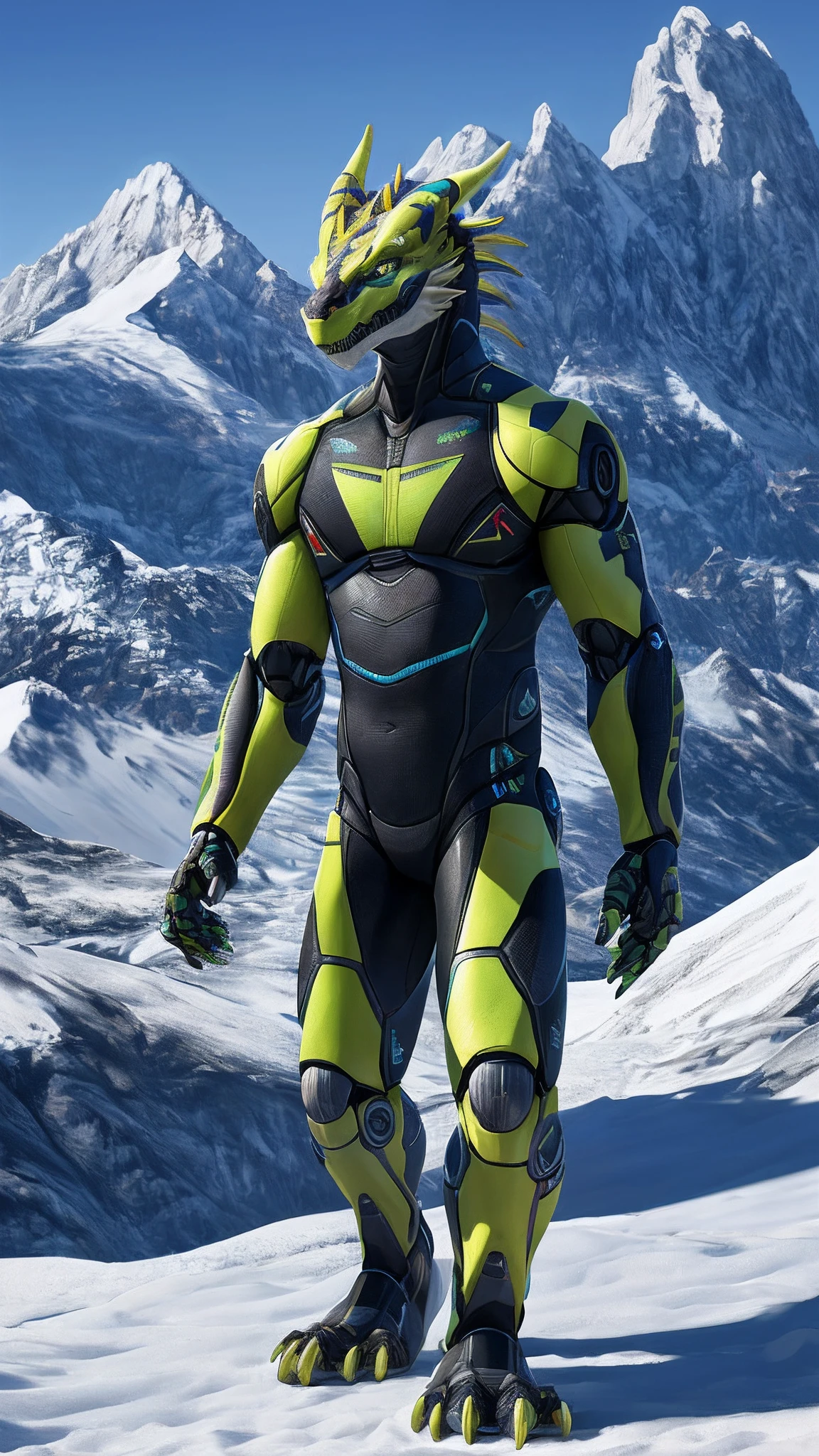 Bionic robot dragon，male，Android，Red Lingeri，slippers，whitestocking，Run on snowy mountains，HD graphics，Detailed and realistic，high detal，high qulity，photo-realistic，photorealistic eye，Detailed paws，Clear eyes，Masterpiece artwork，Five-fingered hands