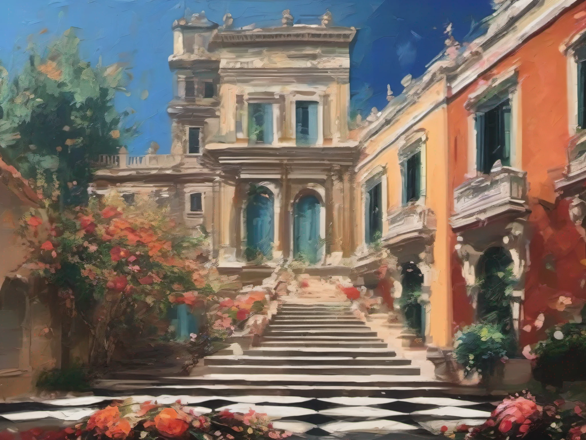 Illustration, ((micro flower explosion)), Flower Vase: ((Micro Explosions & Sophisticated Architecture))., Masterpiece, 16k UHD, acrylic painting, Palette knife, ((impasto)), by greg rutkowski salvadore dali, inception-the-movie-style, sophisticated architecture, arbotecture