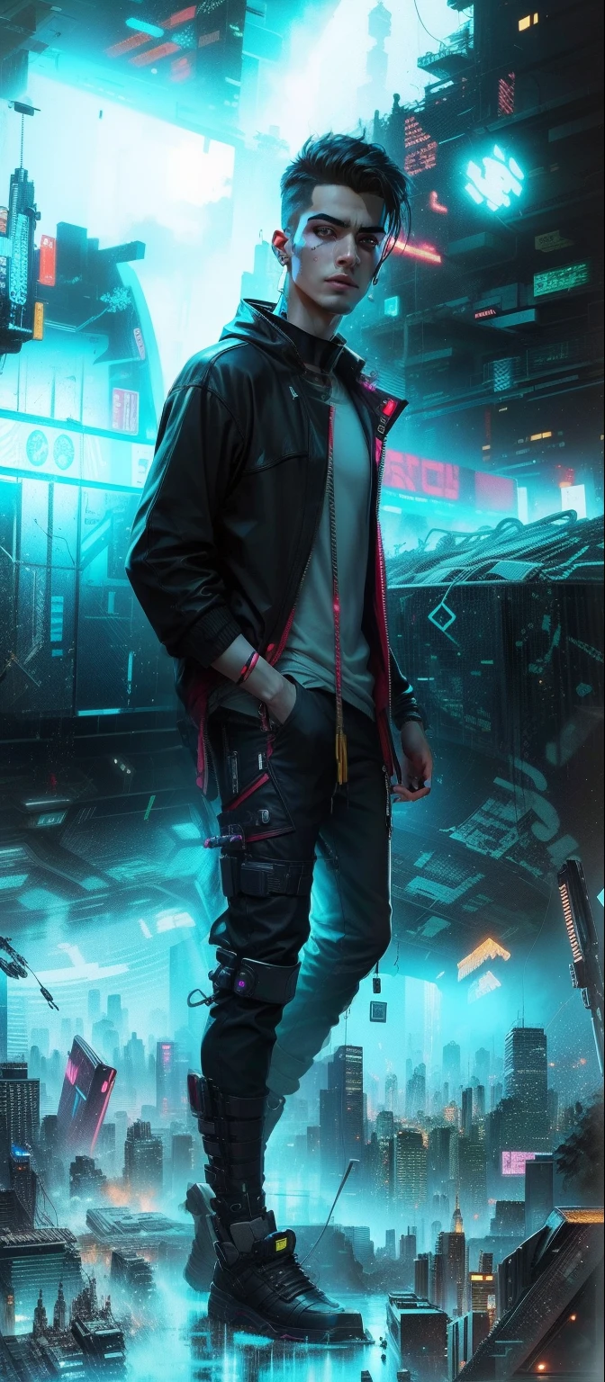 Change background cyberpunk handsome boy, realistic face, ultra realistic,