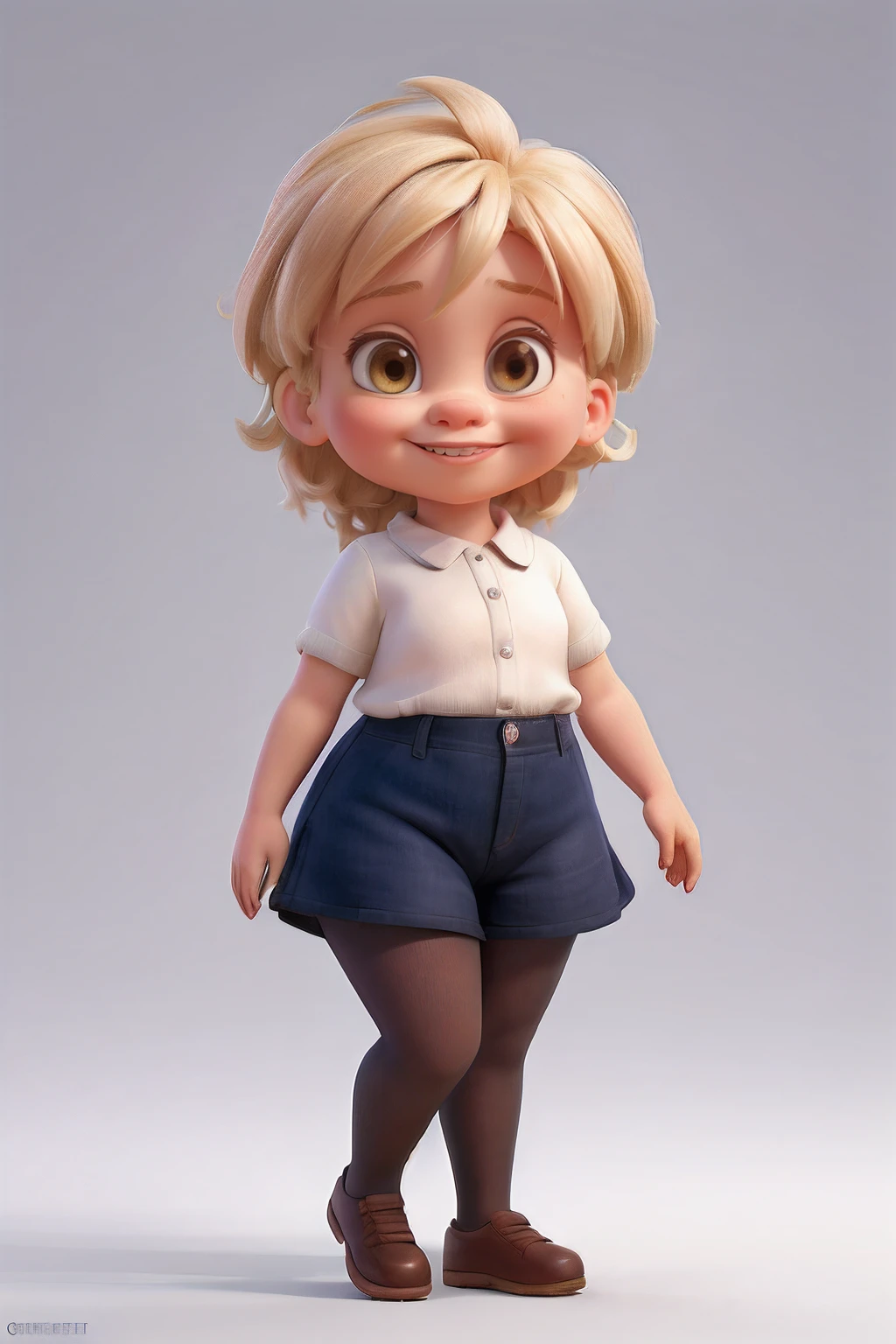 Cartoon Caricature, Adorable, Fat little girl ,Big Eyes Girl, Smileing,whitebackground, Her hands are in graceful ballet mode, Wearing thigh stockings , small ears;;;;;;;, Full body,  intense colors, Very valuable details, complex details, volumetric lighting, digital art, 8k, trending on Artstation, Clear focus, complex details, highly detail, Greg Rutkowski Big Eyes, high-resolution, blonde hair