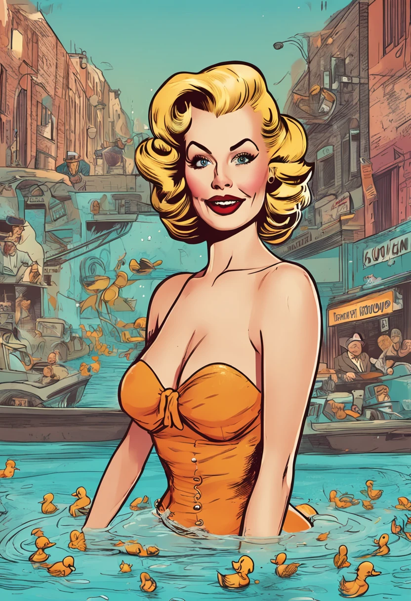 A 1950s pinup swimming in Scrooge McDucks money