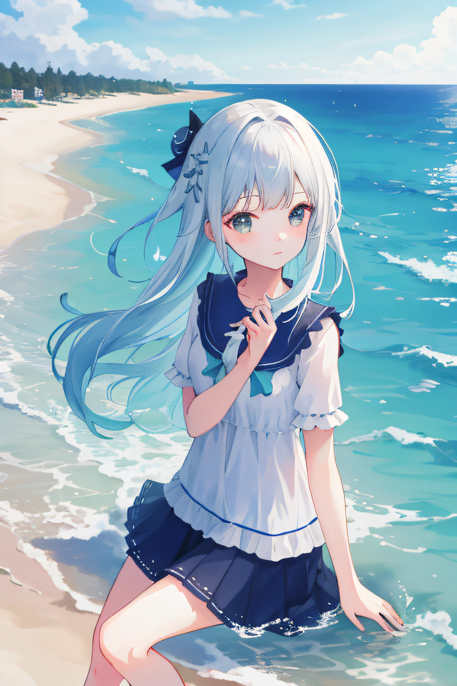1girll,Look into the distance，Have by the sea，8k，RTX，Shaders，Excellent texture work
