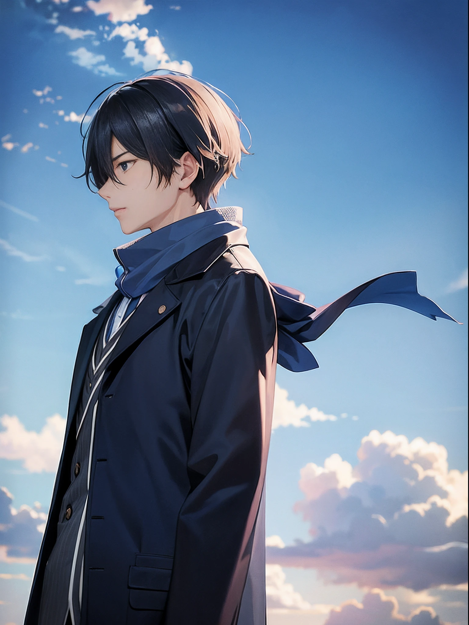 Side face man,Background sky,Dressed in blue,mature,So cold anime,年轻 --auto