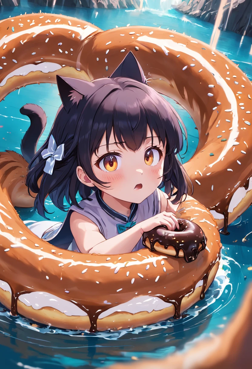 make me a sticker of a cat but its body is a donut