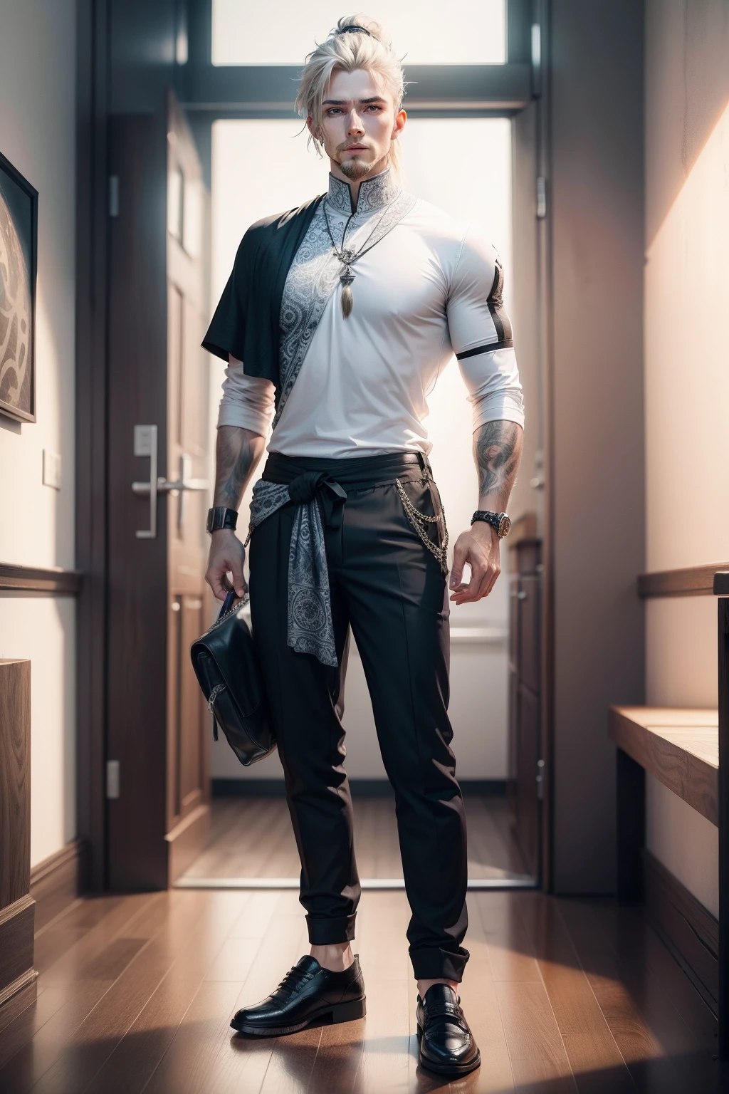 Baldur god wearing social clothes