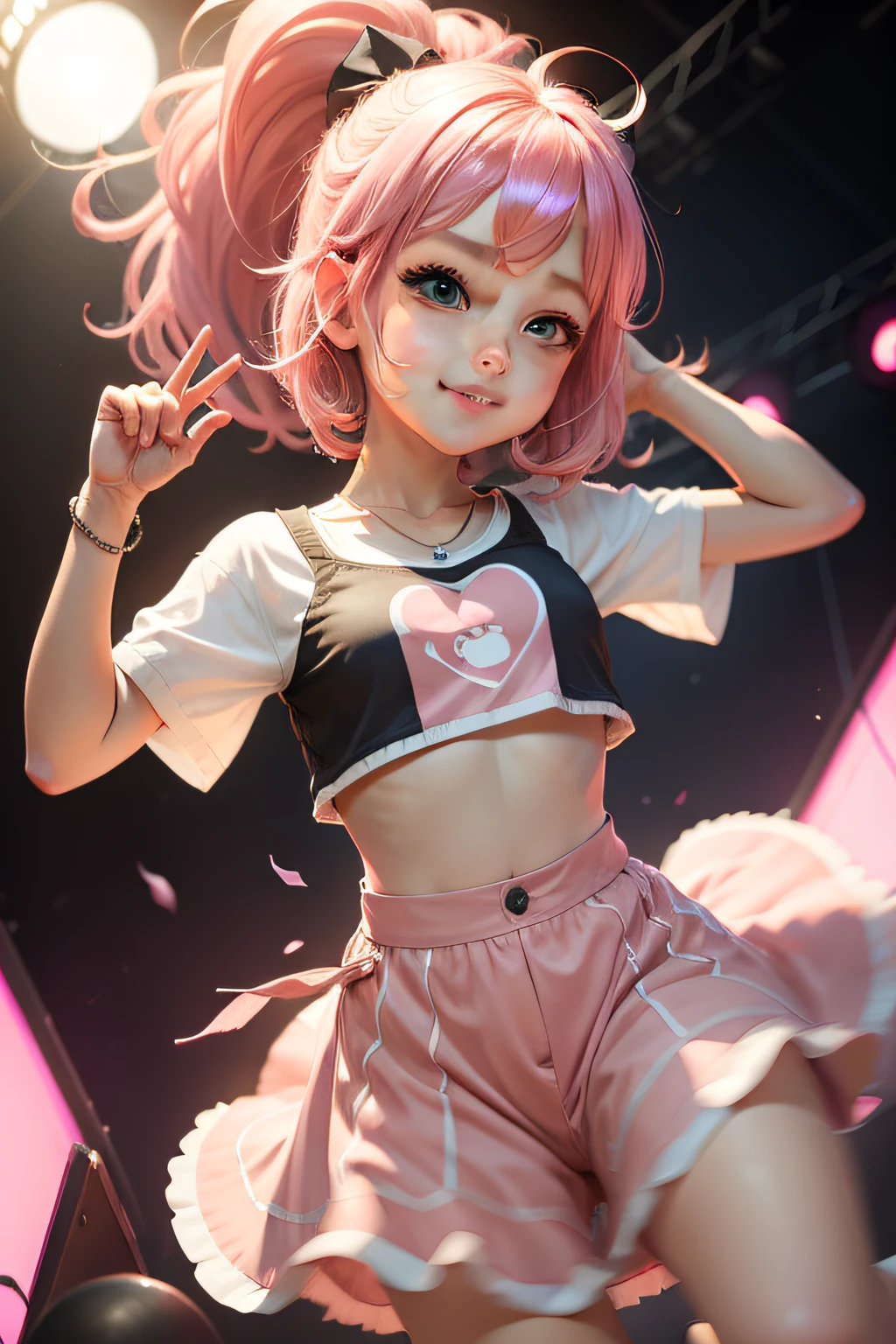 Girl Pink Hair Dancing Happy Style Cartoon Cute HD with Details