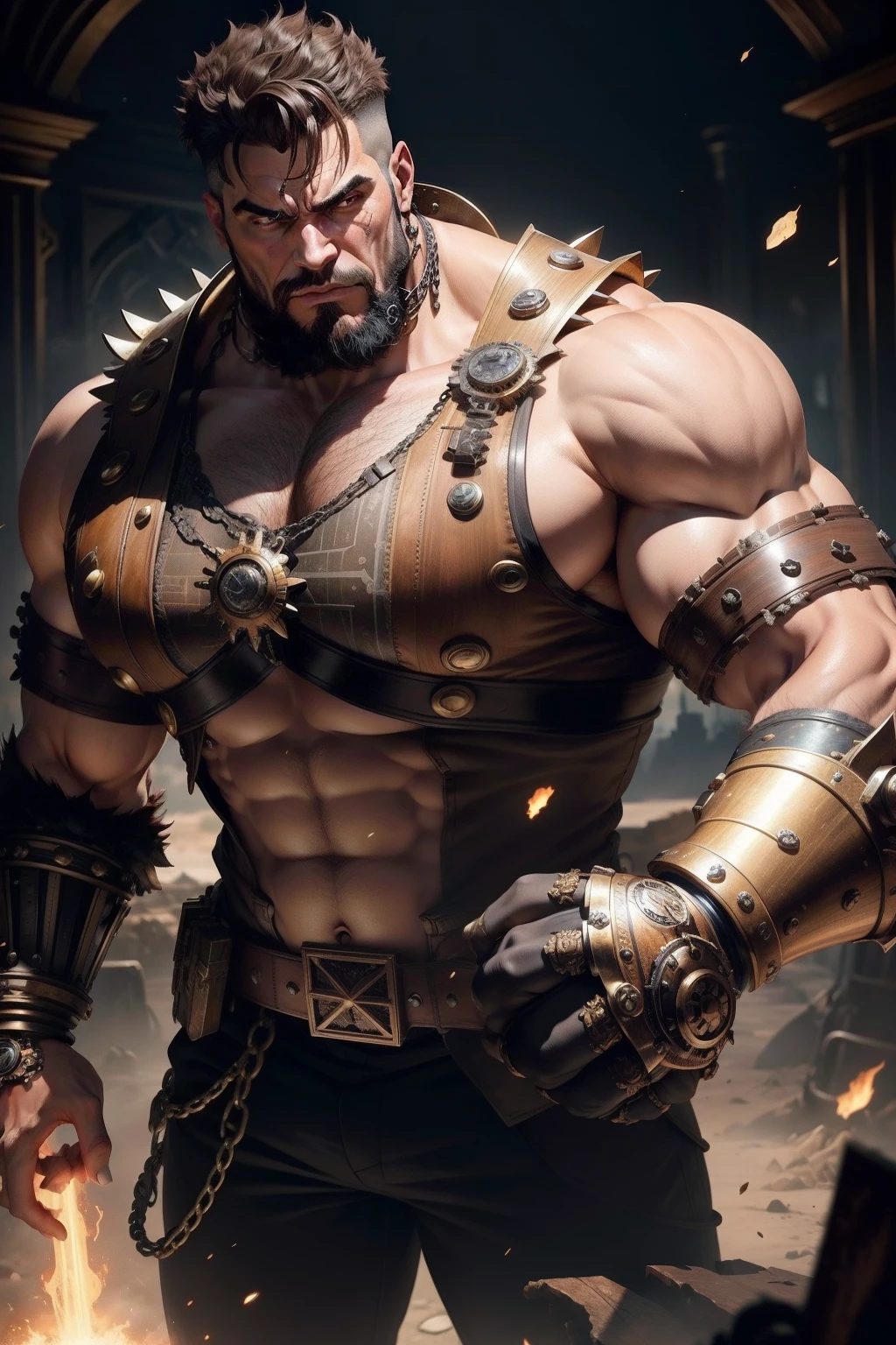 A strong muscular knight imprisoned in chains