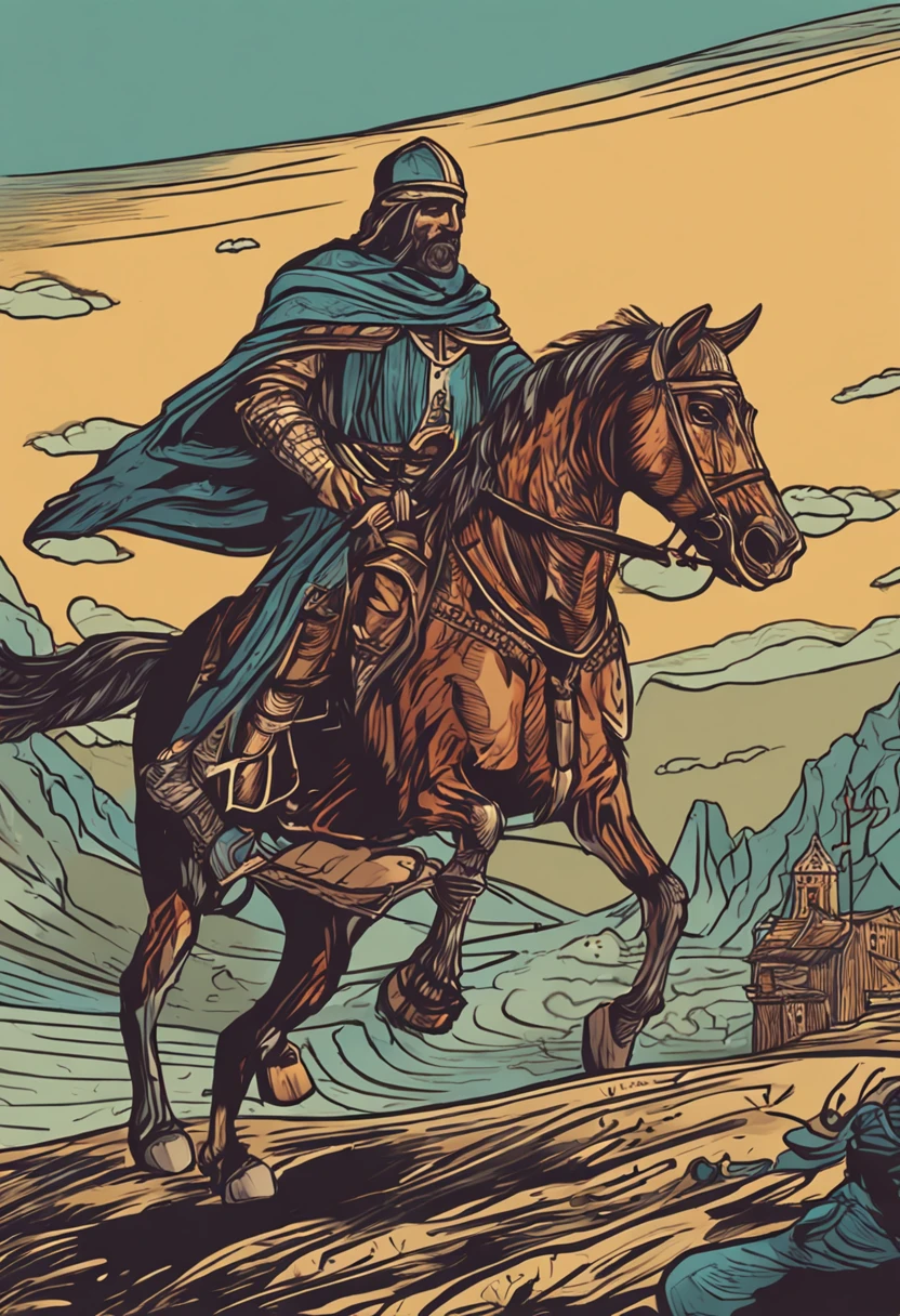 Crie a imagem de um cavaleiro medieval portando um fuzil