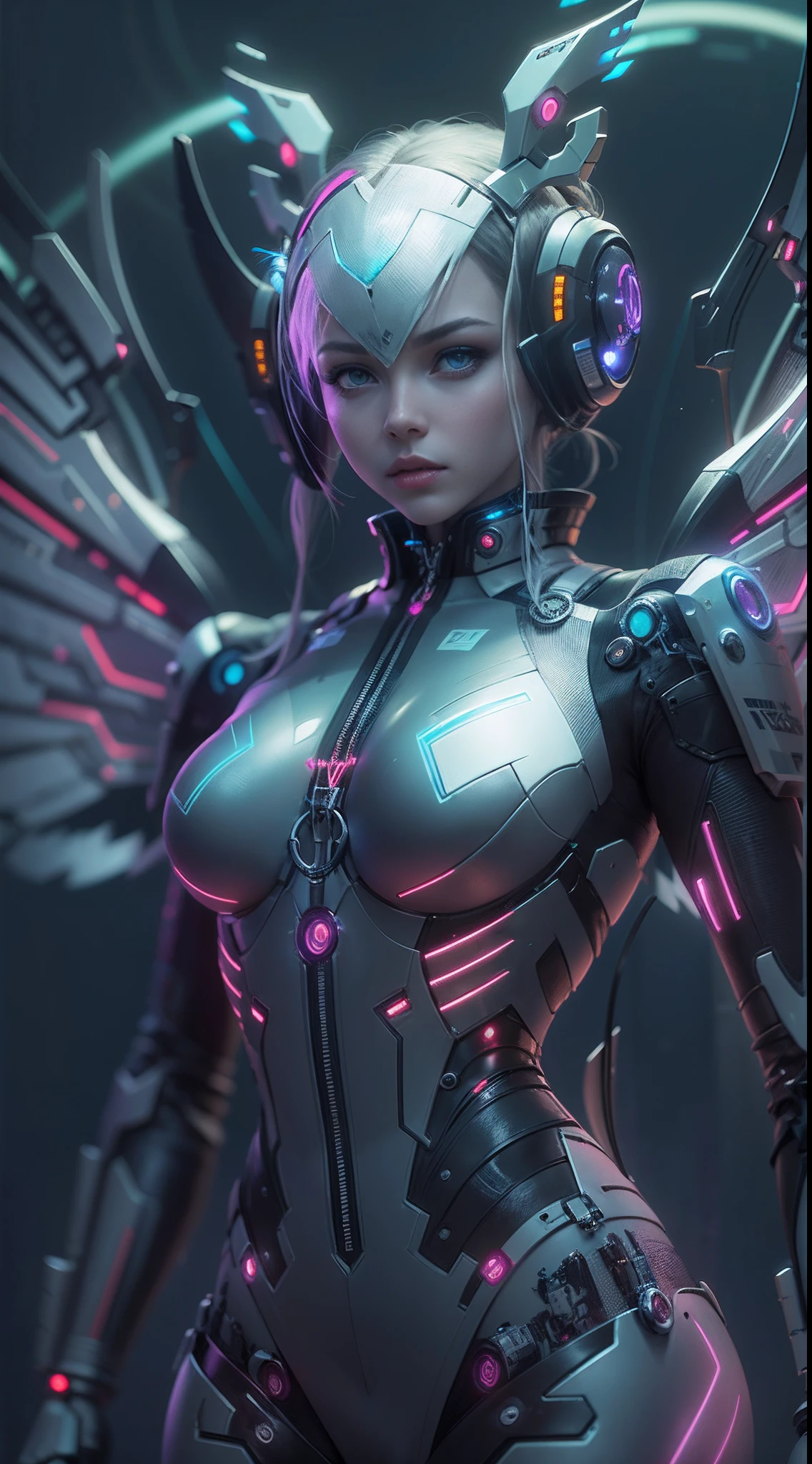 (RAW Photo, Photorealistic: 1.9) heavy detailed, a close up of a woman with huge breats, purple hair and wings, ghost in the shell art style, ghost in the shell style, futuristic robot angel, beautiful cyborg angel girl, cyborg girl, battle angel, cyborg - girl, biblical female android, anime robotic mixed with organic, joao ruas, scifi woman, sci-fi female, cute cyborg girl, motoko kusanagi