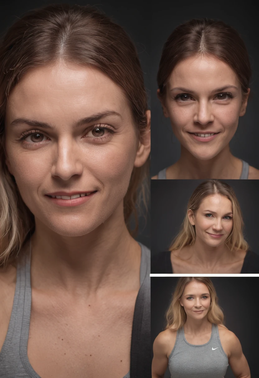 Create a divided image showcasing a personal trainer's contrasting emotions. On one side, depict the trainer with a joyful expression, radiating happiness and positivity. On the other side, portray the same trainer with a pensive or downcast expression, conveying sadness or disappointment. Utilize lighting to emphasize the emotional contrast between the two sides. Maintain consistent background elements to ensure visual continuity. This image should capture the complexity of human emotions and the multifaceted nature of a personal trainer's experiences, while also illustrating their ability to navigate and manage various emotional states.